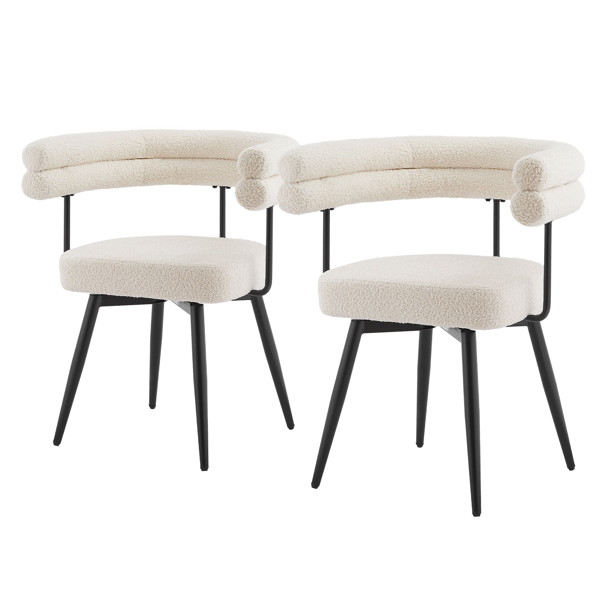 Due sedie con sedili imbottiti e gambe in metallo nero.