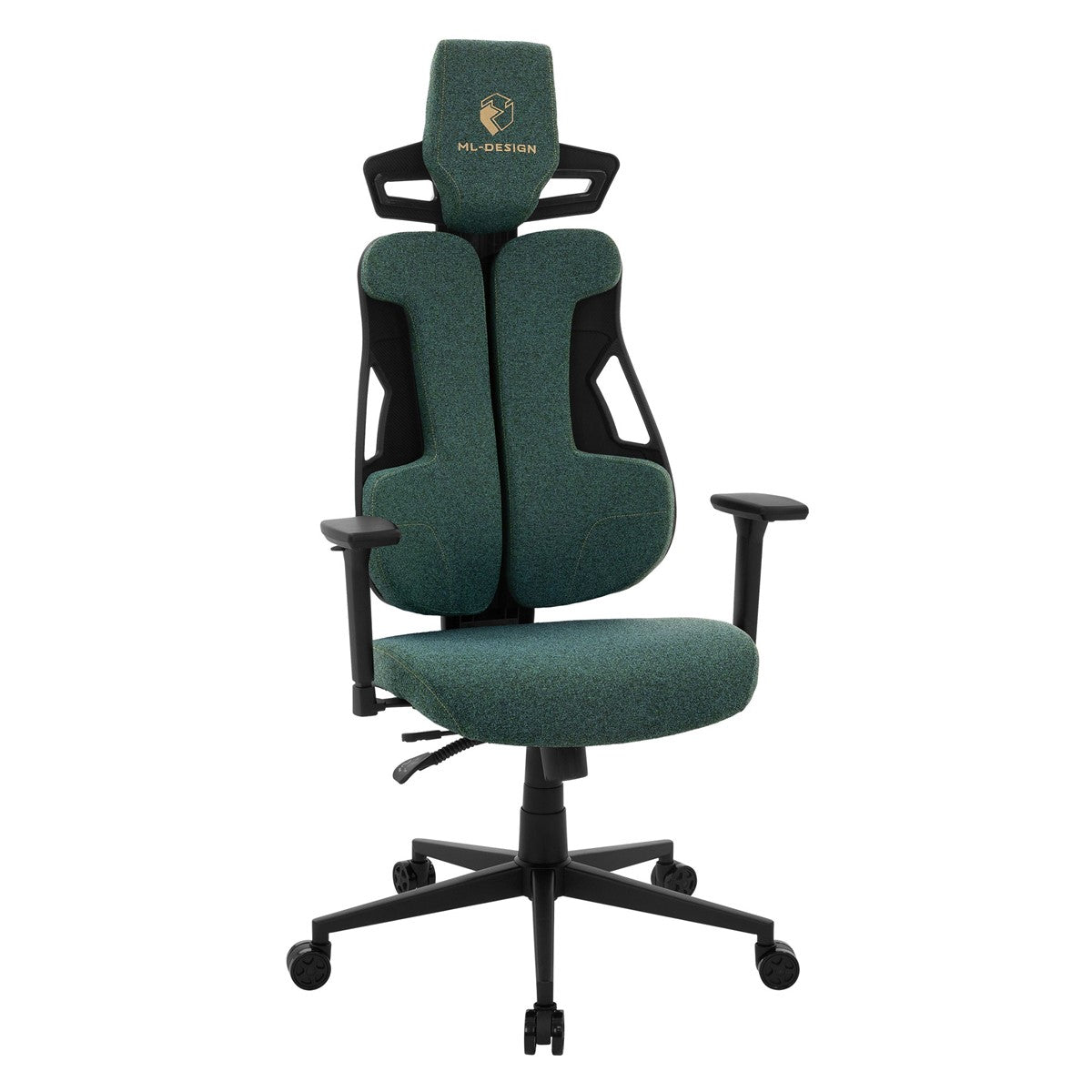 High-quality gaming chair in green fabric, ergonomic design, swivel.
