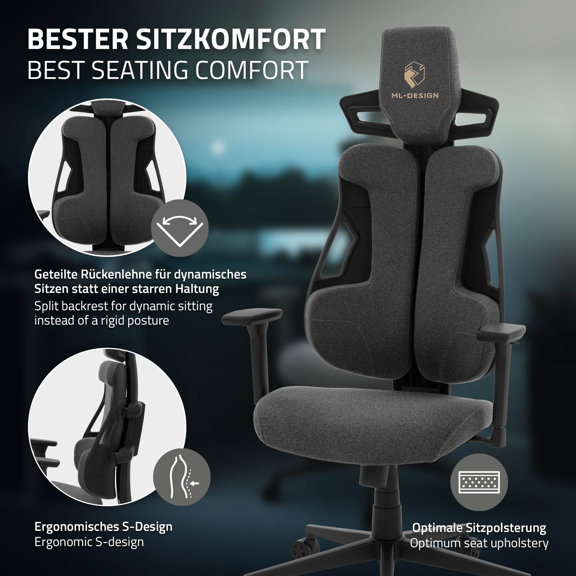 Grafik om ergonomisk siddekomfort og stoldesign.