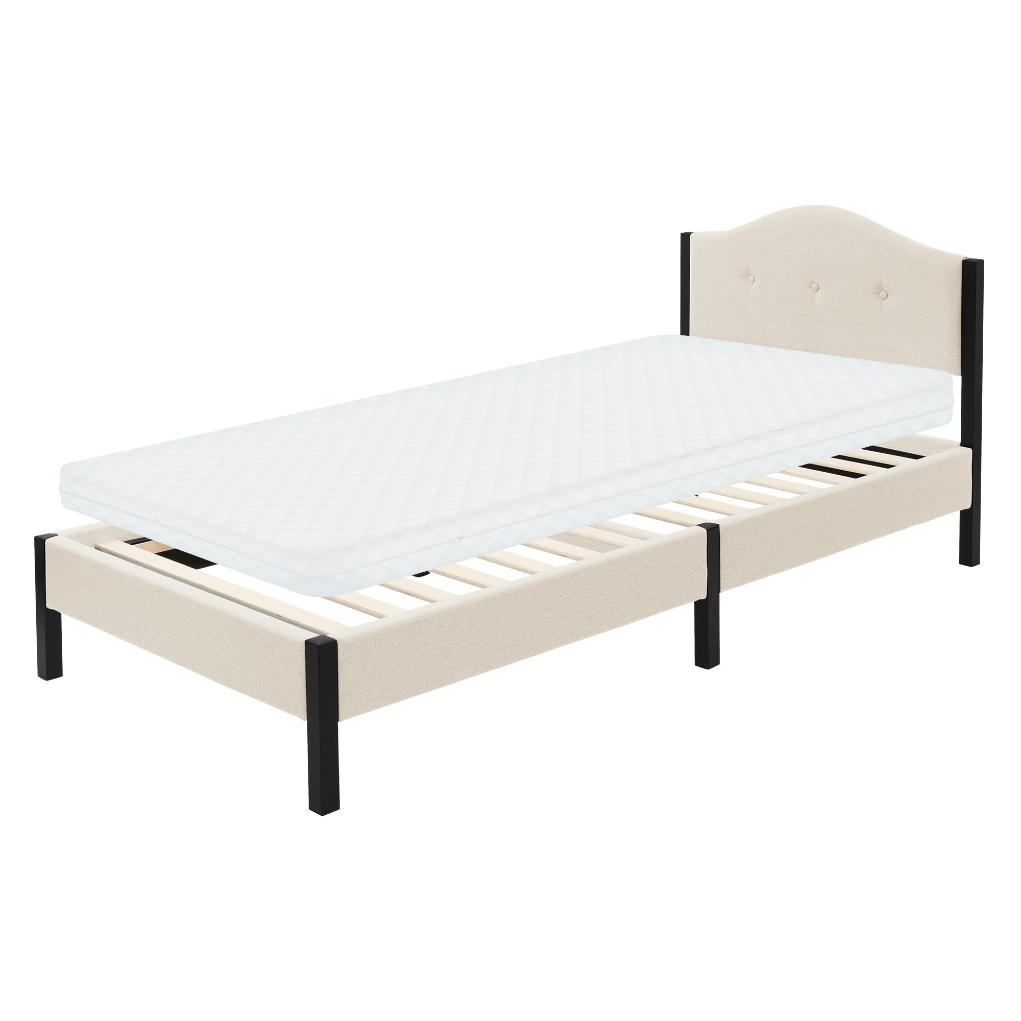 Ein einzelnes Bett mit Matratze und slatted frame in hellem Design.