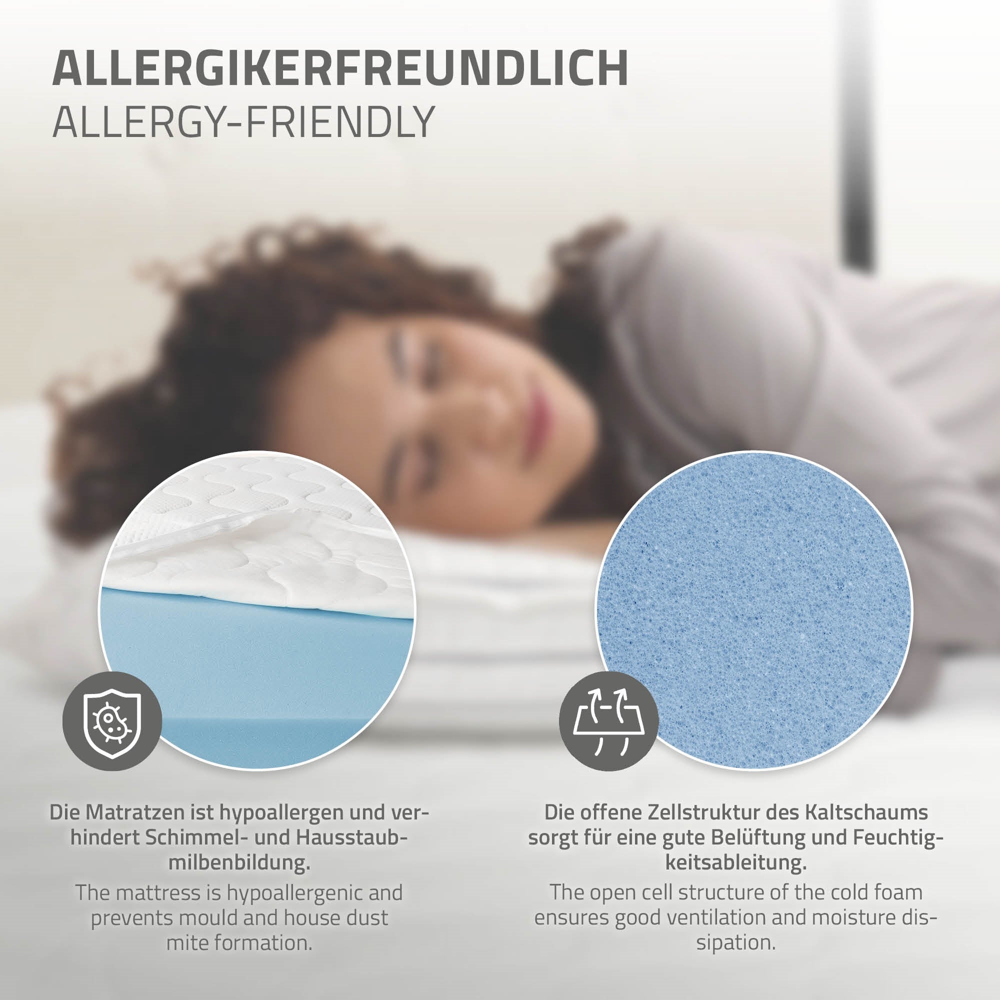 Grafik über allergikerfreundliche Matratzen mit hypoallergenen Eigenschaften.