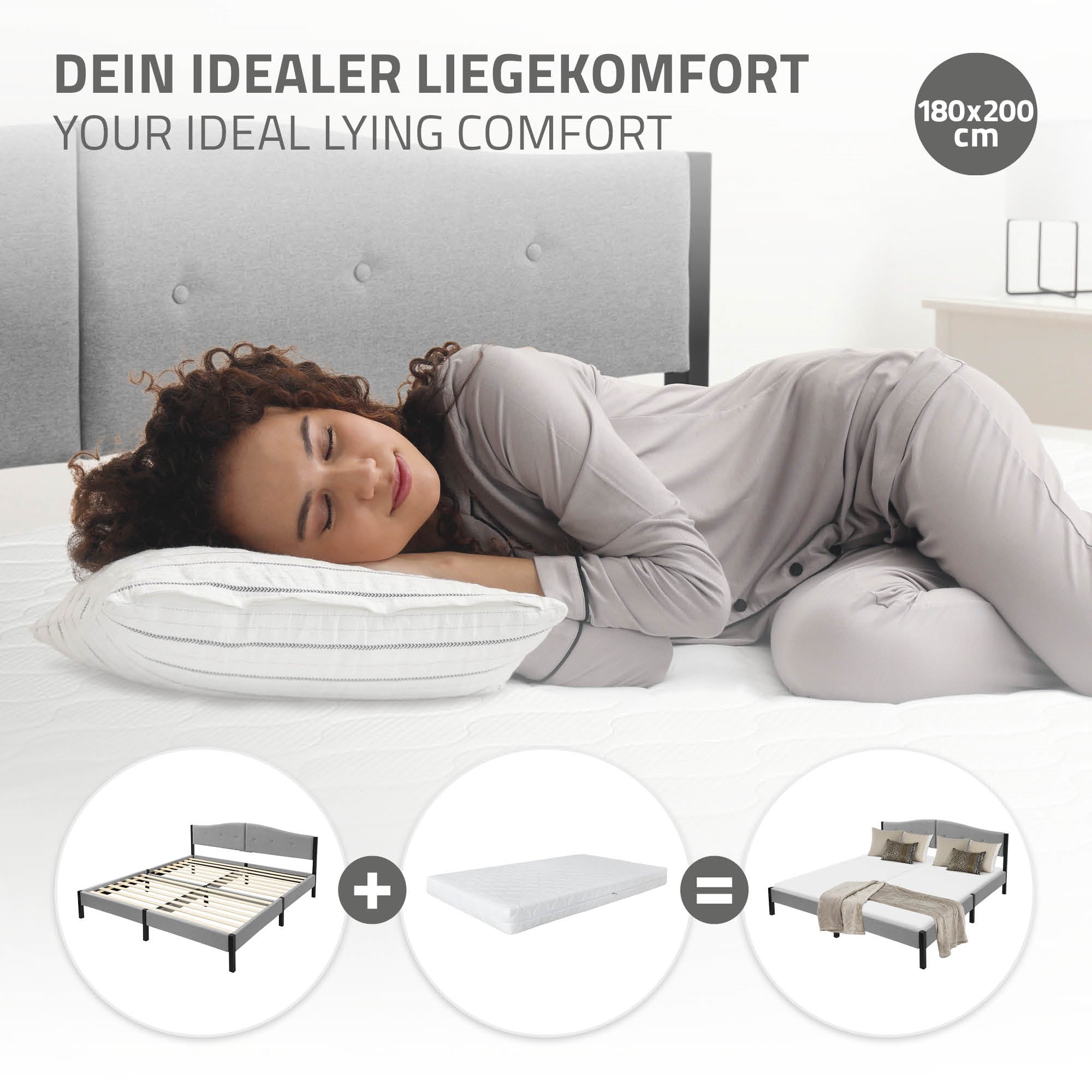 Sleeping person on a bed with pillow and duvet.
