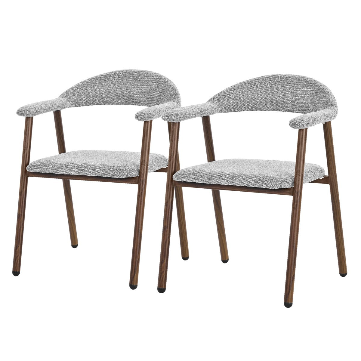 Két szürke szék fa lábakkal, fehér háttér előtt.