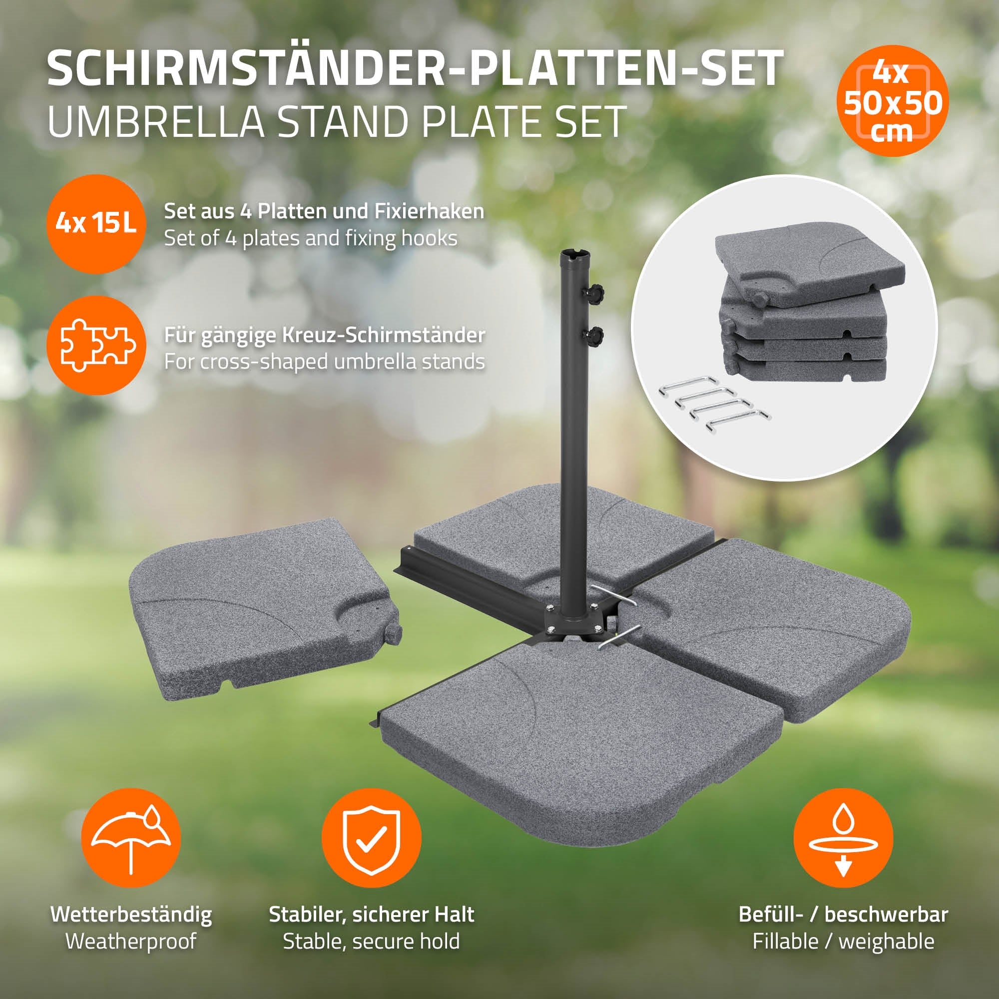Grafik mit einem Set von Platten für einen Schirmständer.