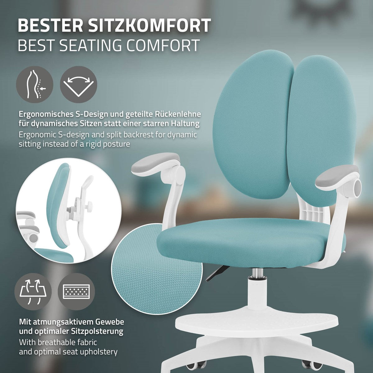 Bürostuhl mit ergonomischem Design und atmungsaktivem Bezug.