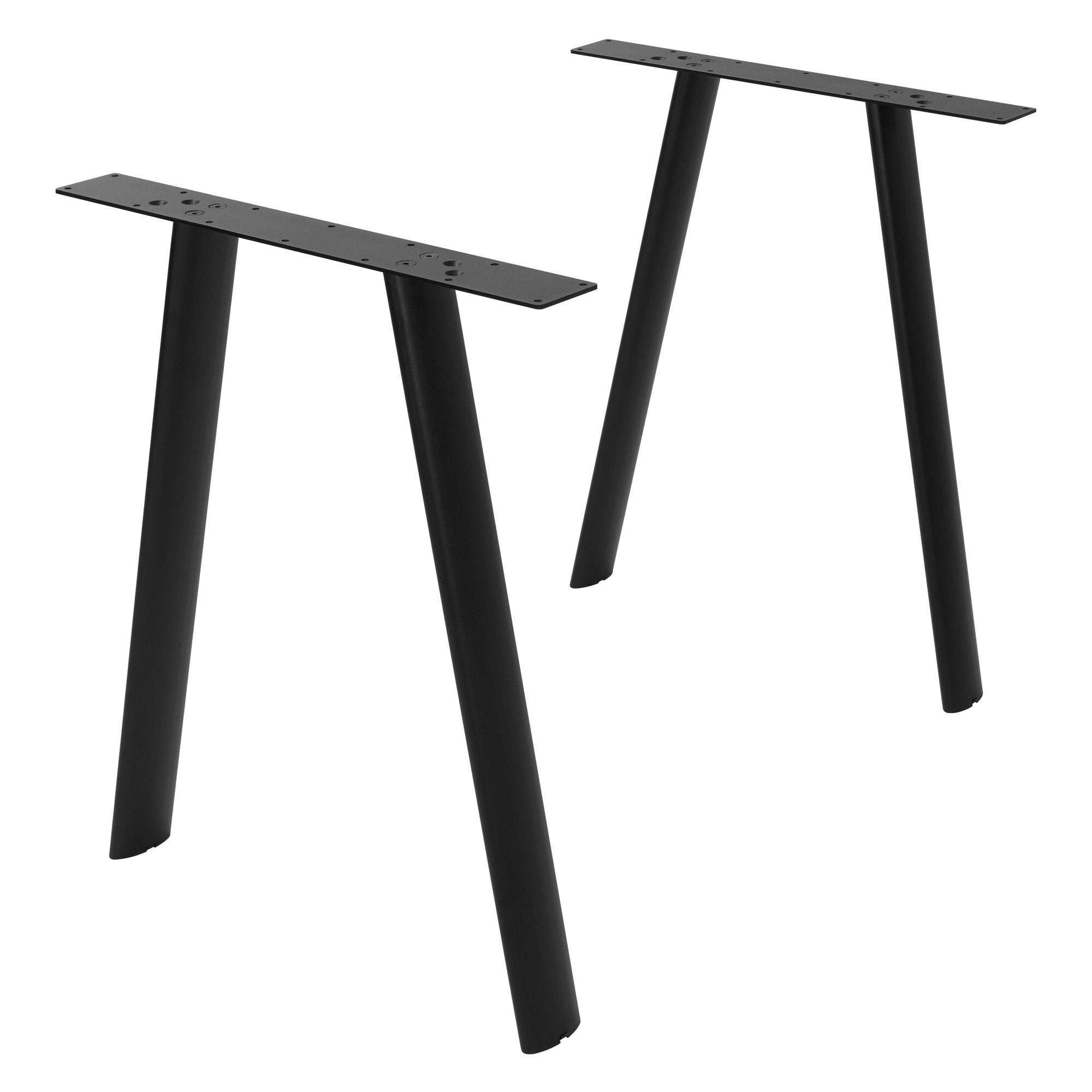 Zwei schwarze Tischbeine mit einer flachen Oberseite.