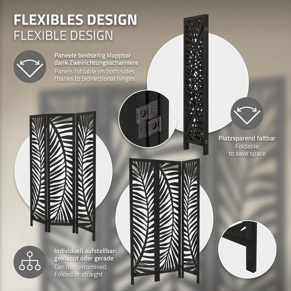 Grafică cu caracteristicile flexibile de design ale unui paravan pliabil.