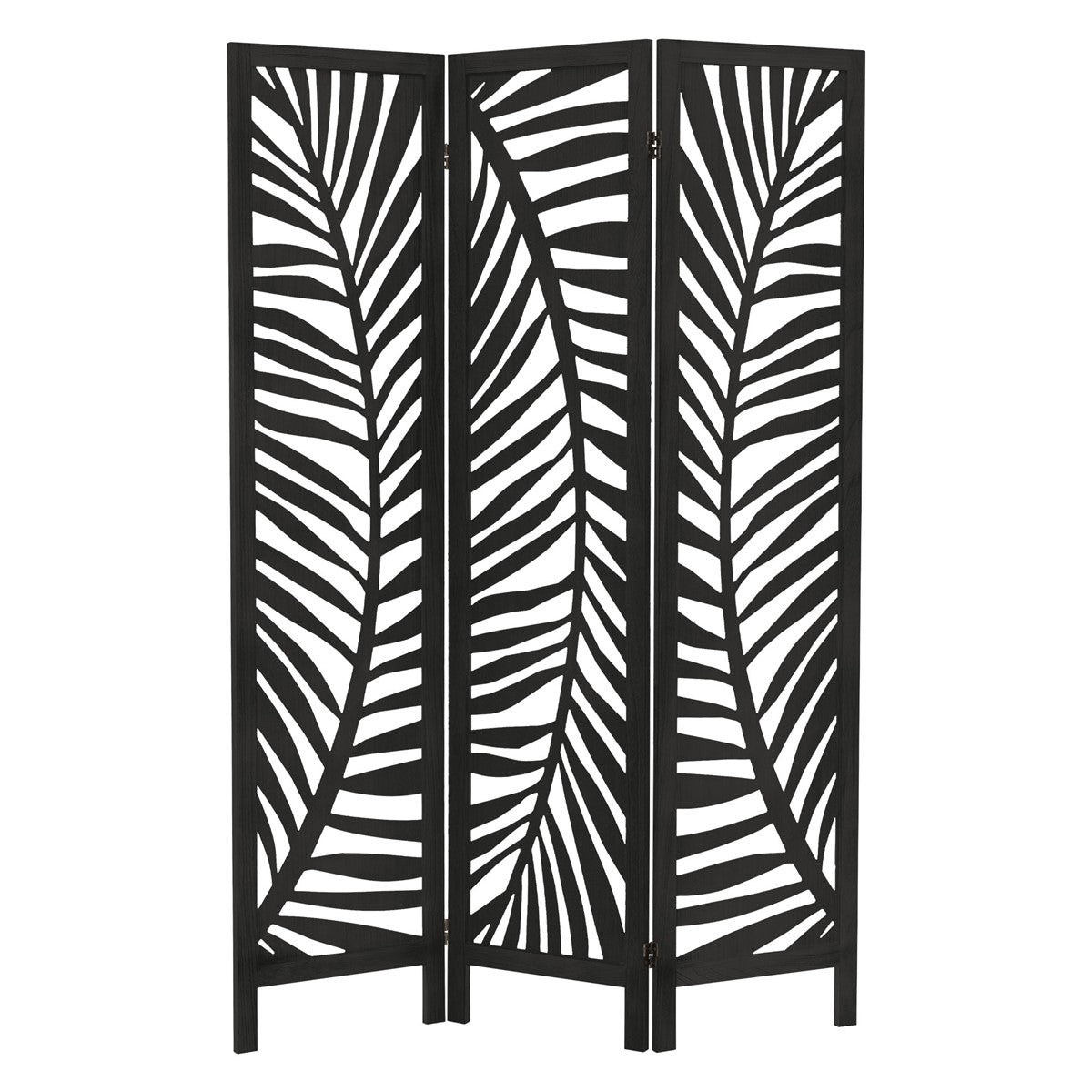 Room divider with a curved leaf pattern in a black design.