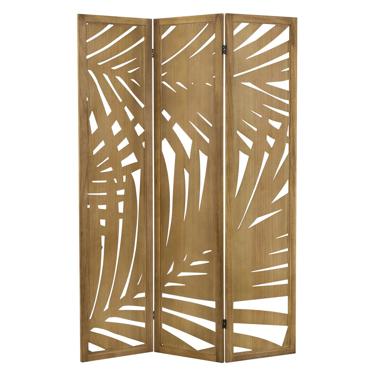 Paulownia wood room divider with an open leaf pattern.