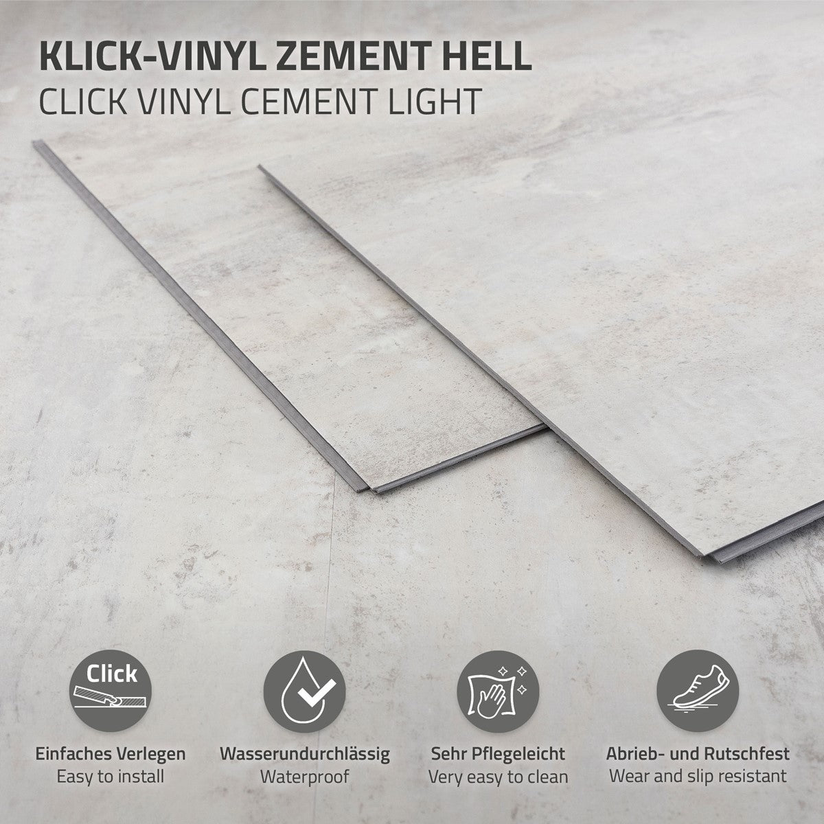 Zwei Vinylplatten in hellen Farben, Informationen zur Pflege und Nutzung.