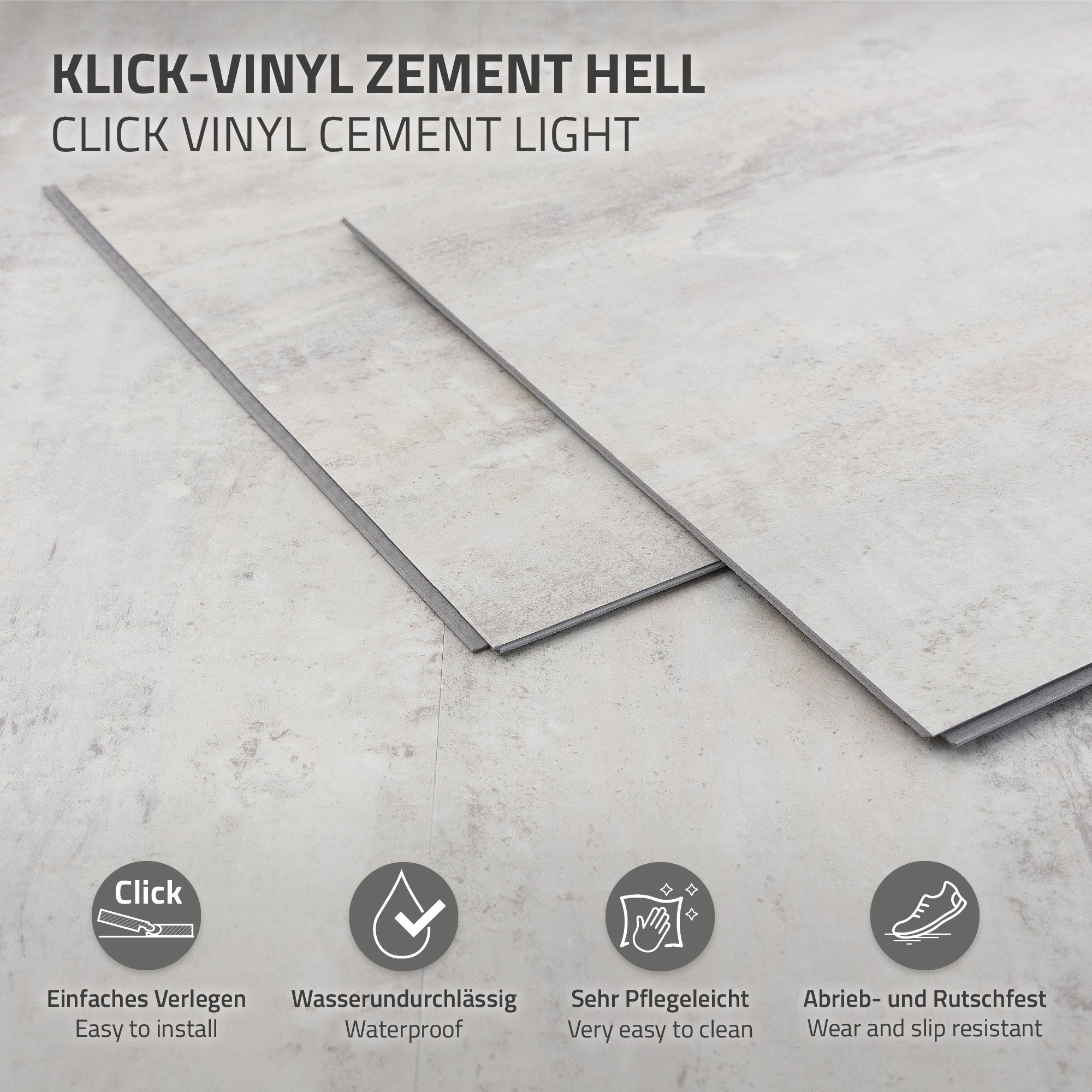 Zwei Vinylplatten in hellen Farben, Informationen zur Pflege und Nutzung.