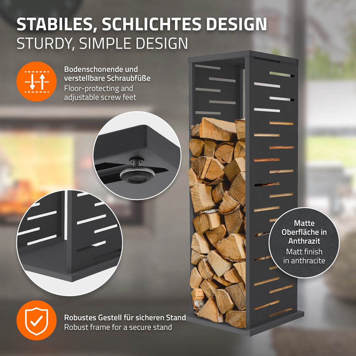 Ein Holzregal mit stabiler Konstruktion und verstellbaren Füßen.