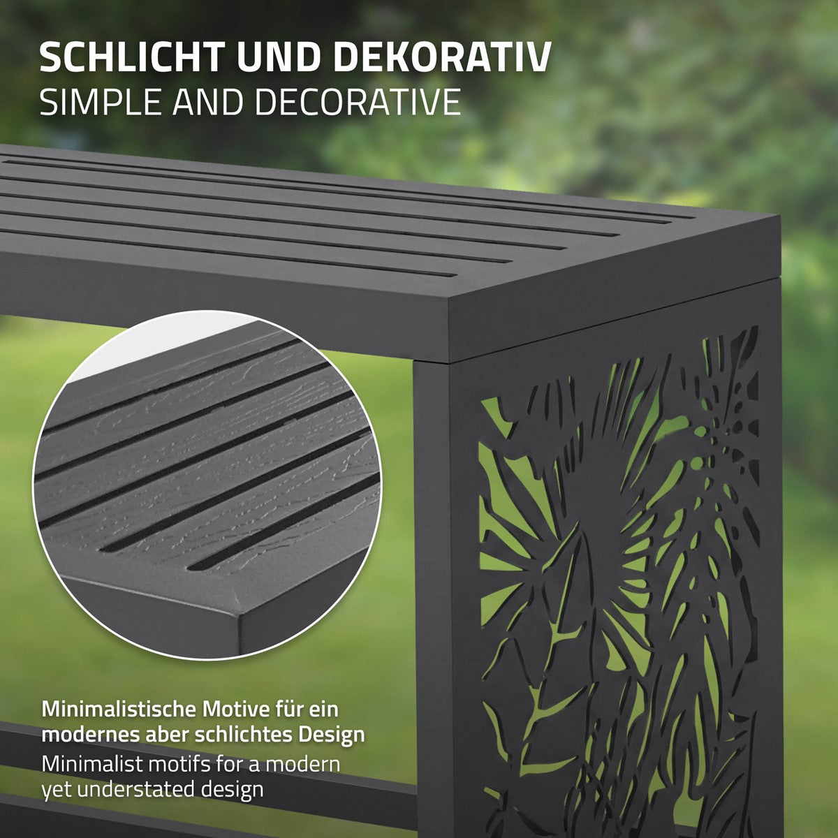 Detailaufnahme eines Holzregals mit minimalistischen Motiven.