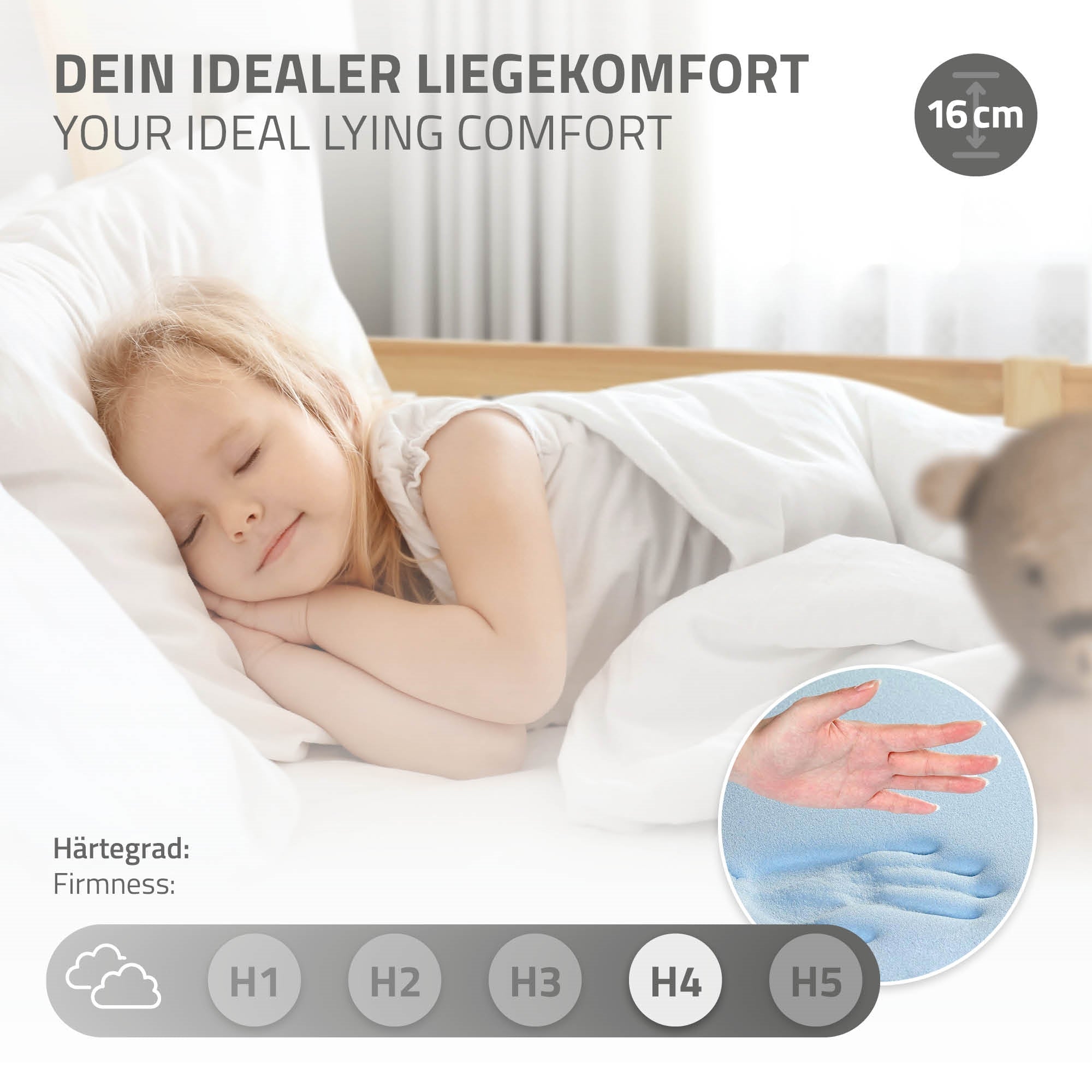 Una ragazza dorme su un letto, mostrando un comfort di riposo ideale con il materasso.