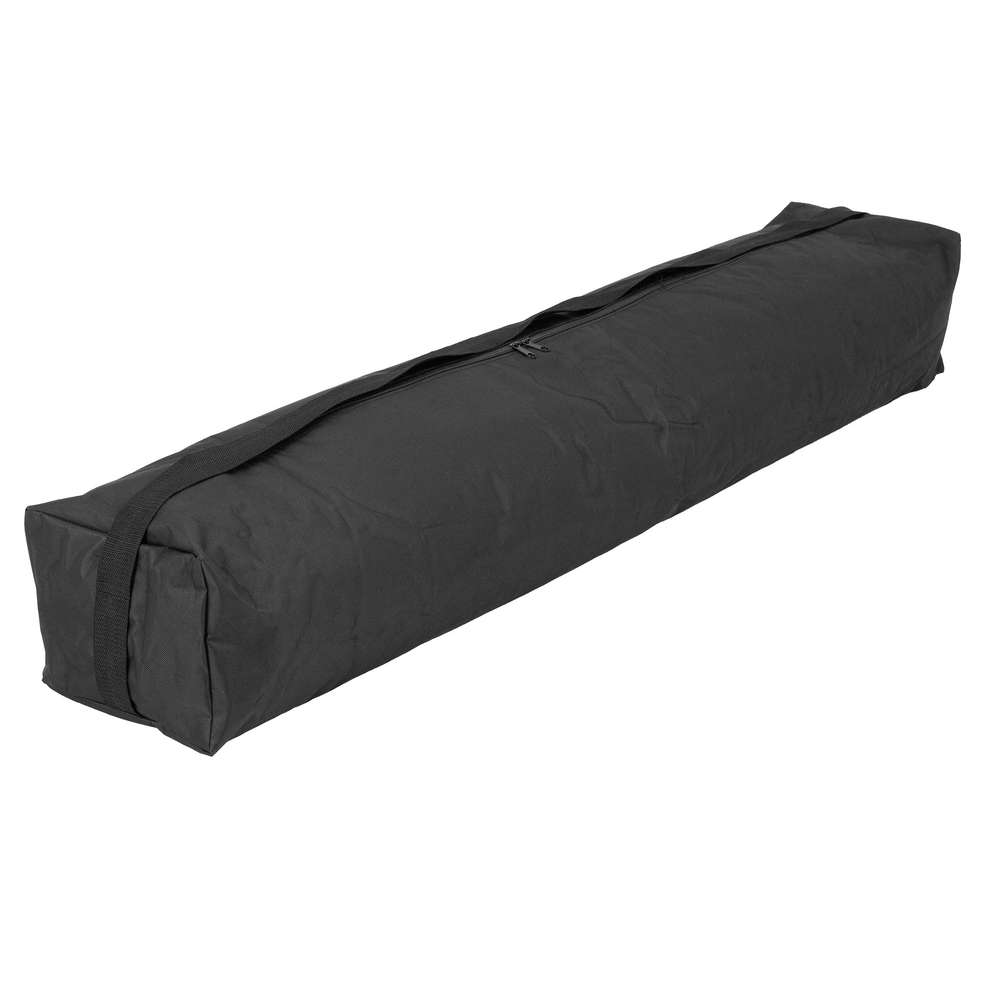 Sac noir allongé avec fermeture éclair et poignée.
