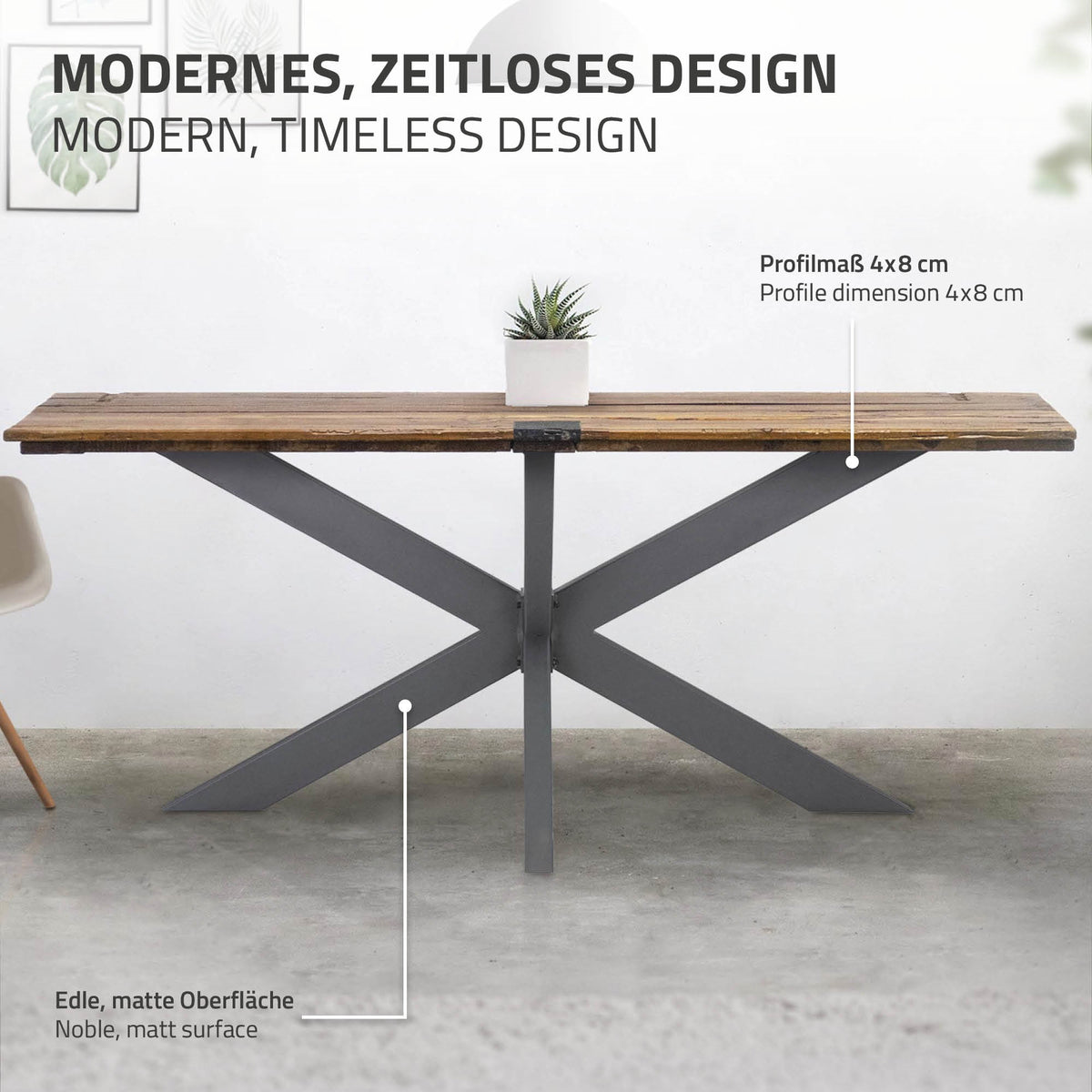Stůl s moderním designem a elegantním, matným povrchem.
