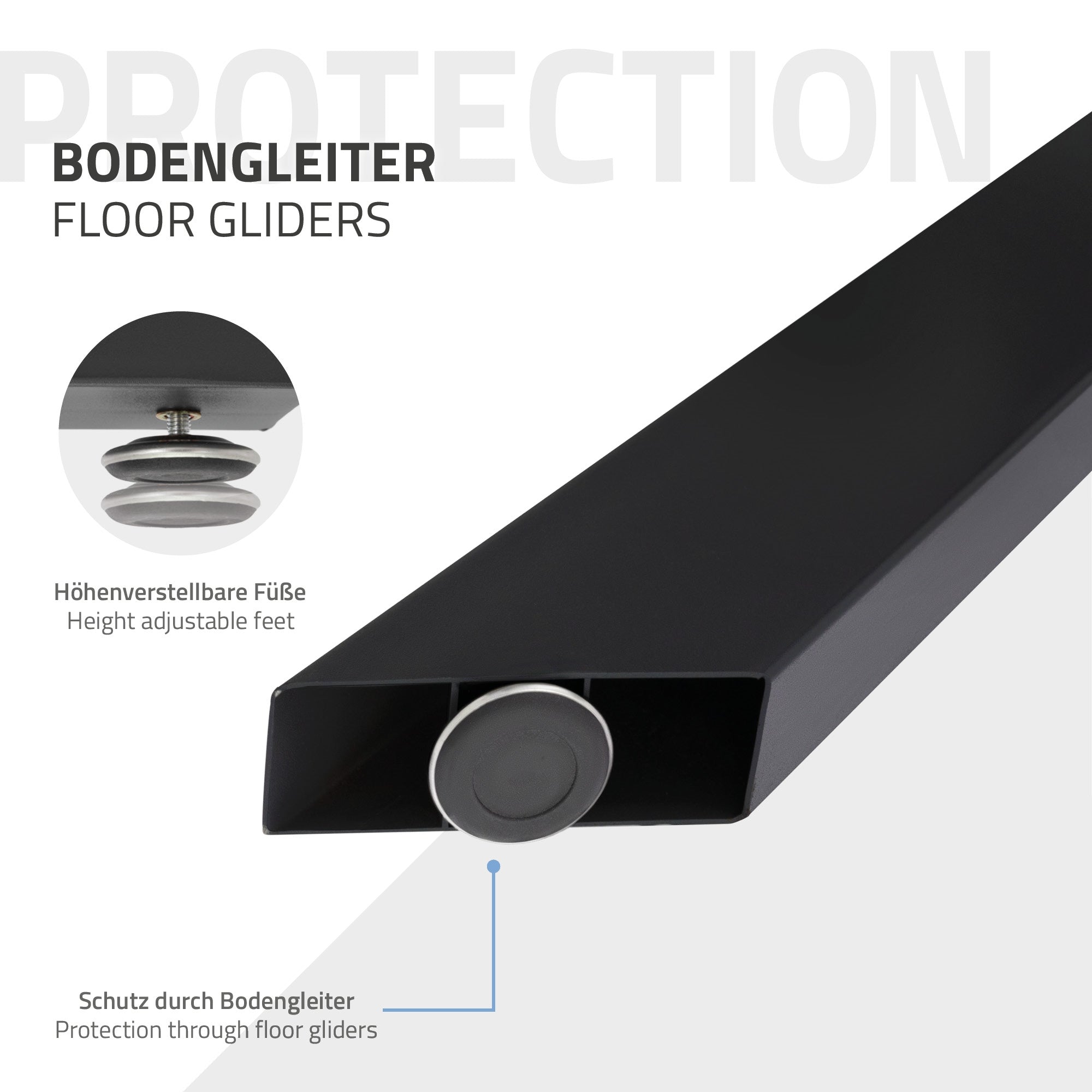 Detailansicht eines Bodengleiters mit Schutzfunktion.