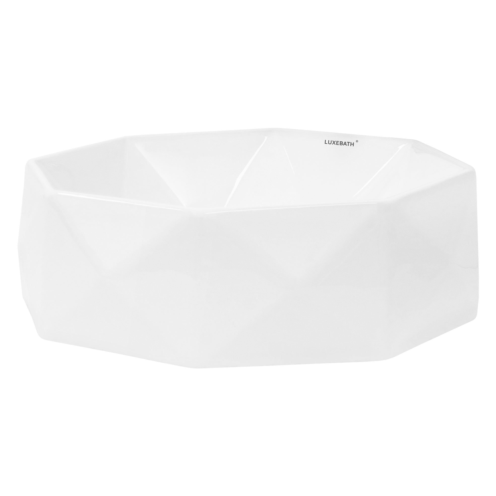 Atekantet, hvid skål med geometrisk design på hvid baggrund.