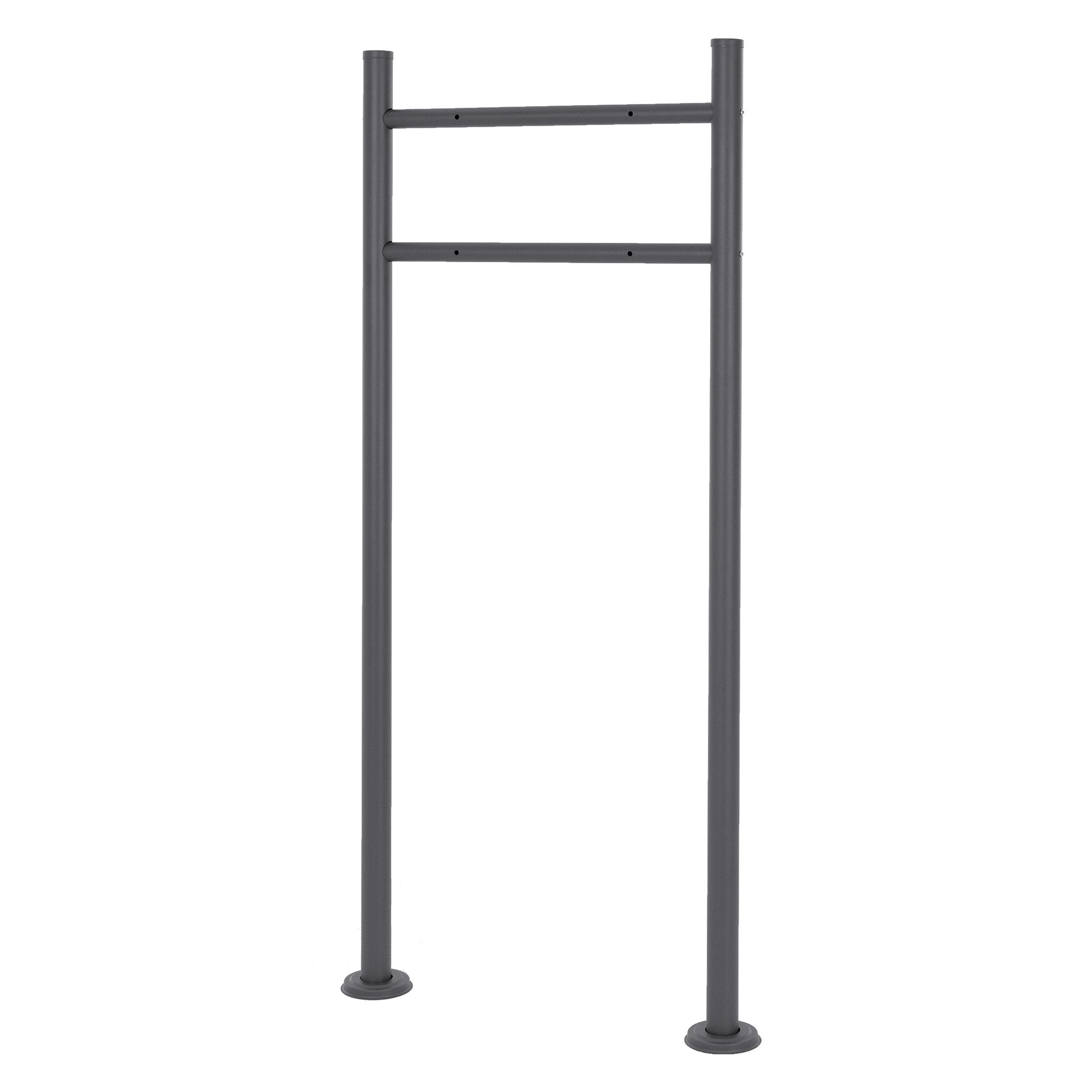Struttura in acciaio grigio scuro con due tubi verticali e una barra trasversale superiore.