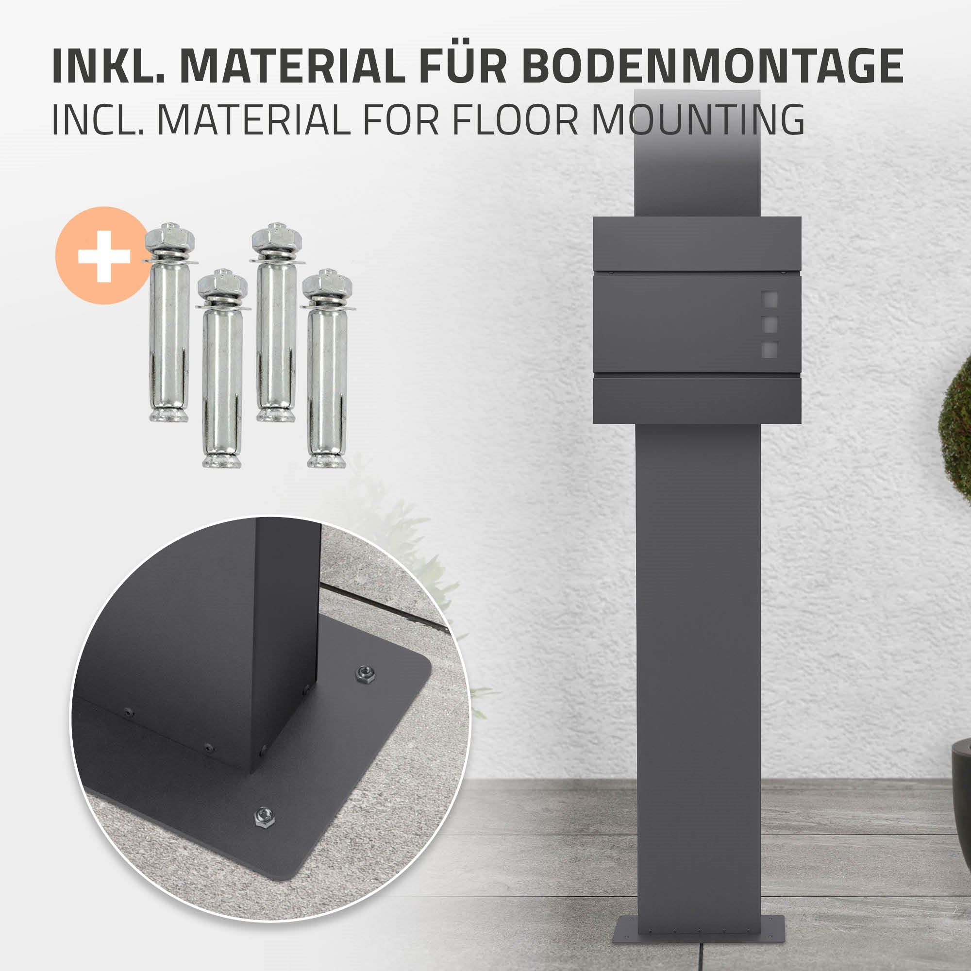 Paketkasten mit Bodenmontagematerial und einer stabilen Basis.