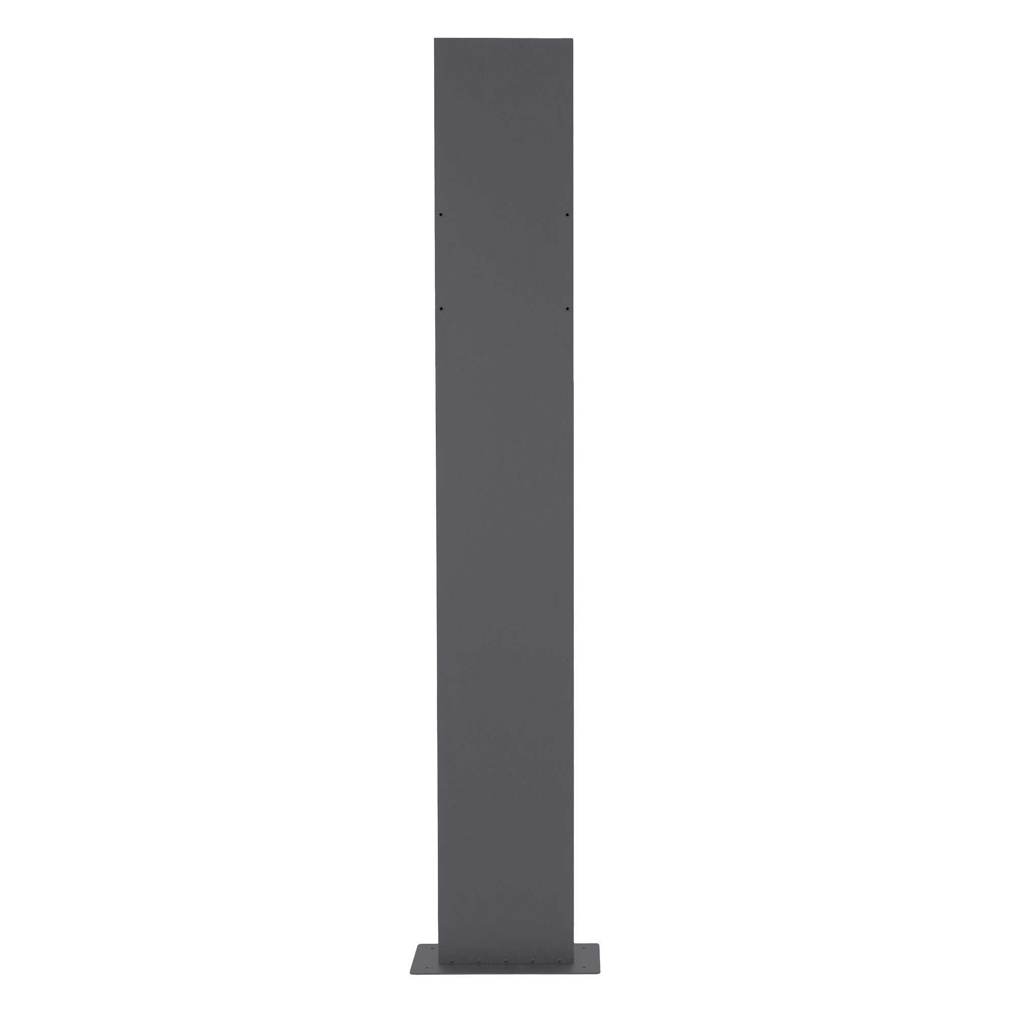 Grauer, schmaler Metallständer mit einer stabilen Basis.