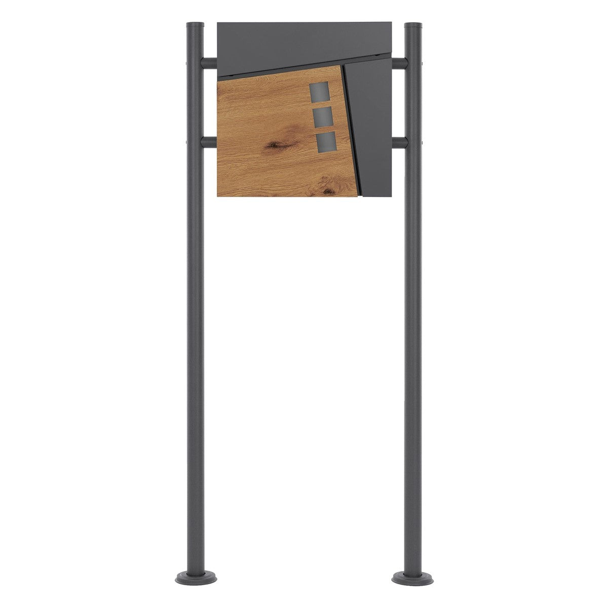 A freestanding sign with wood and metal surfaces.