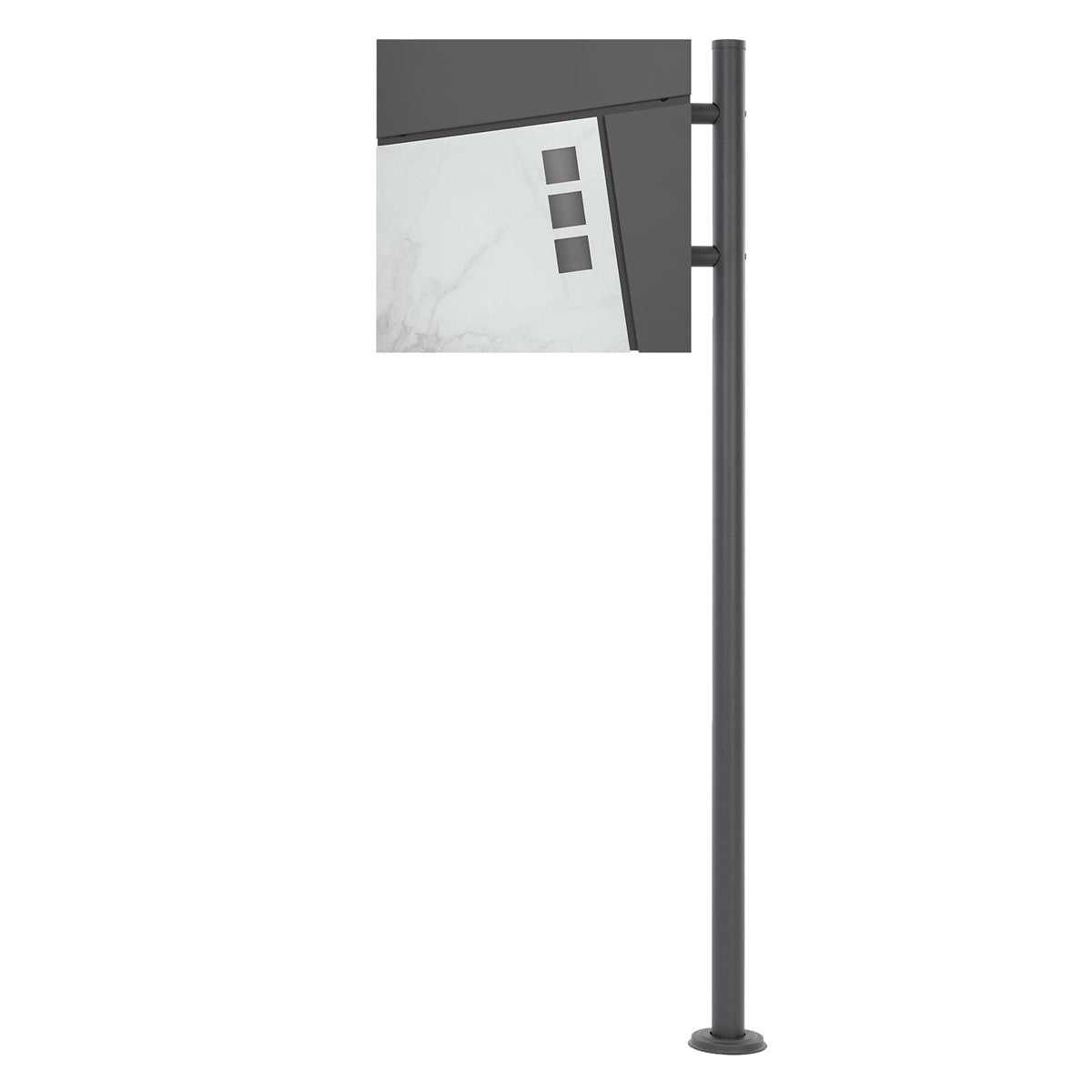 Mailbox with a wood and metal finish, mounted on a post.