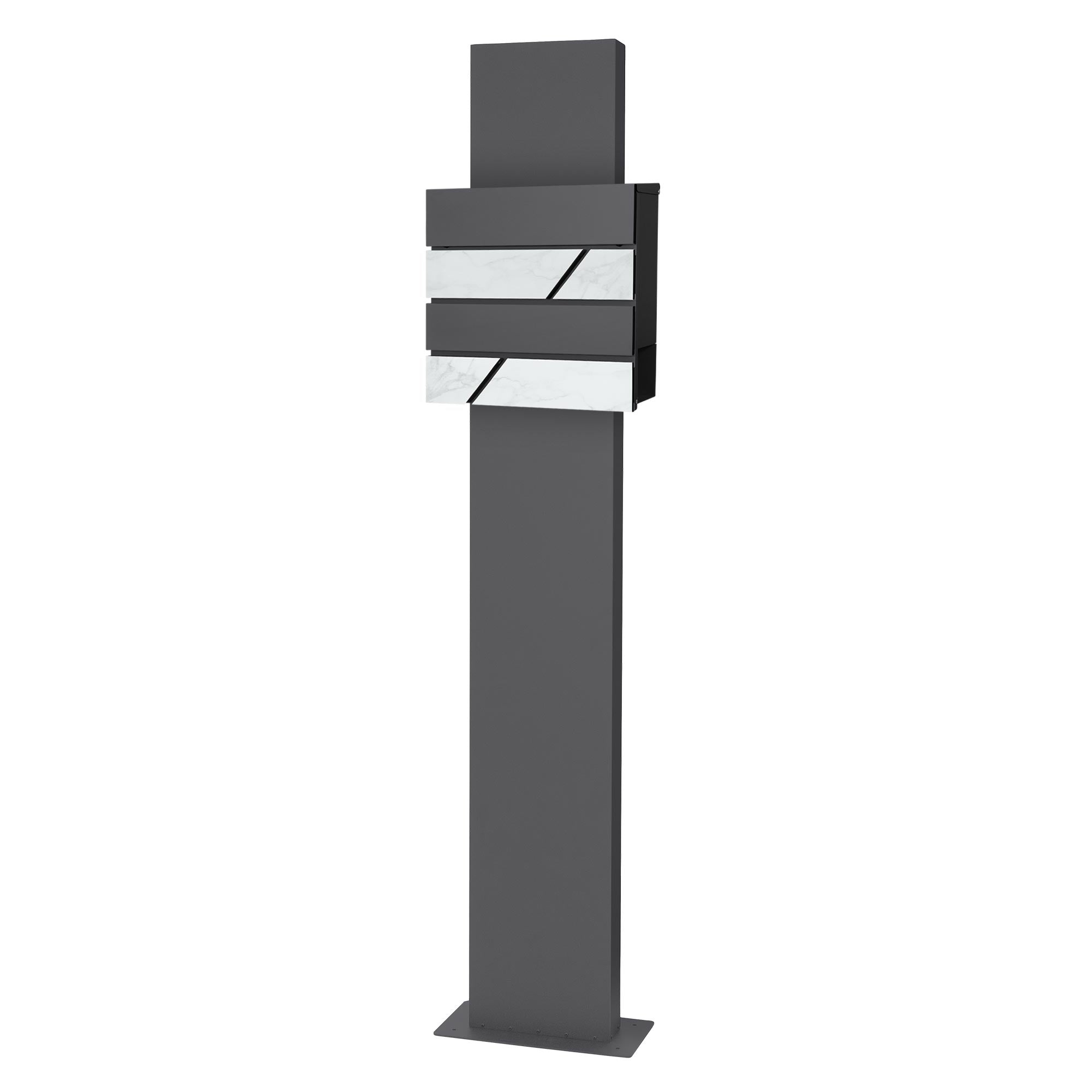 Stehendes dekoratives Element mit horizontalen Streifen in Schwarz und Weiß.