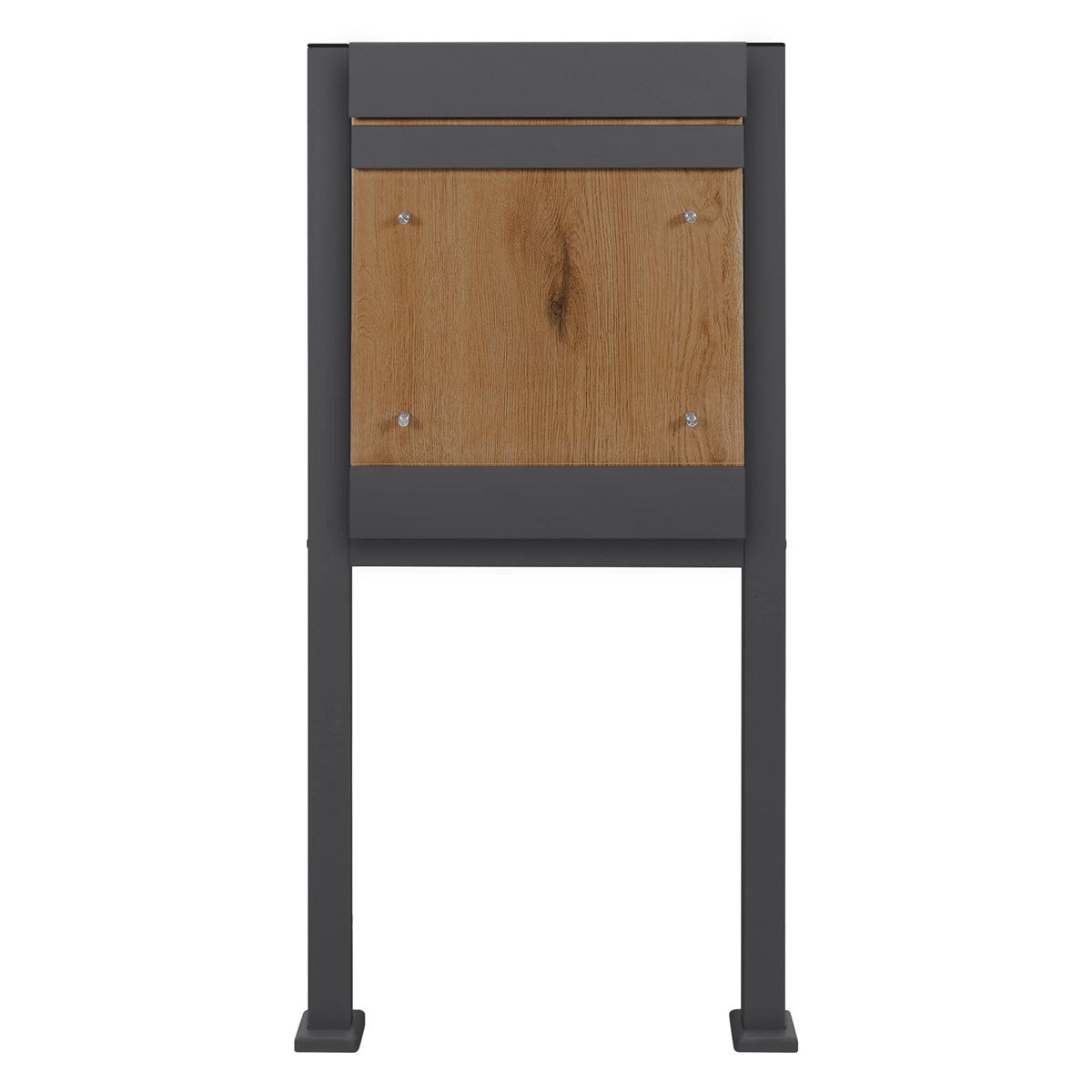 Zwei Briefkästen in verschiedenen Designs, einer mit Holzfront.