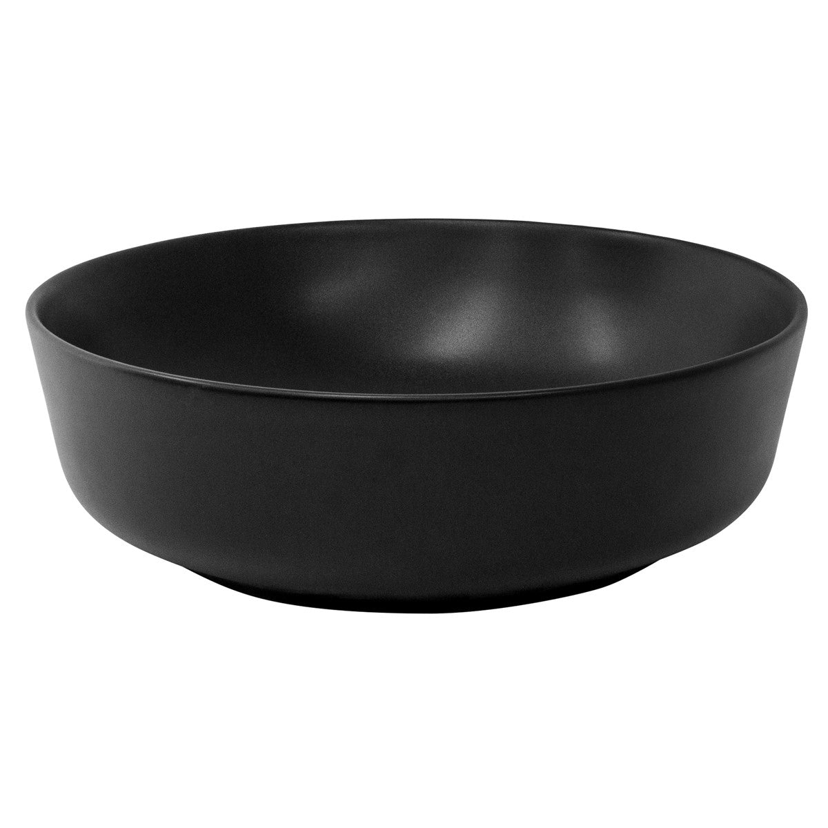 Chiuvetă neagră, rotundă, cu formă plată.