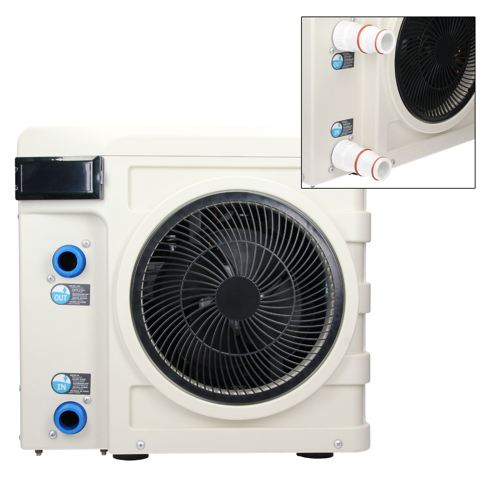 Klimatizace s připojeními a ventilátorem.
