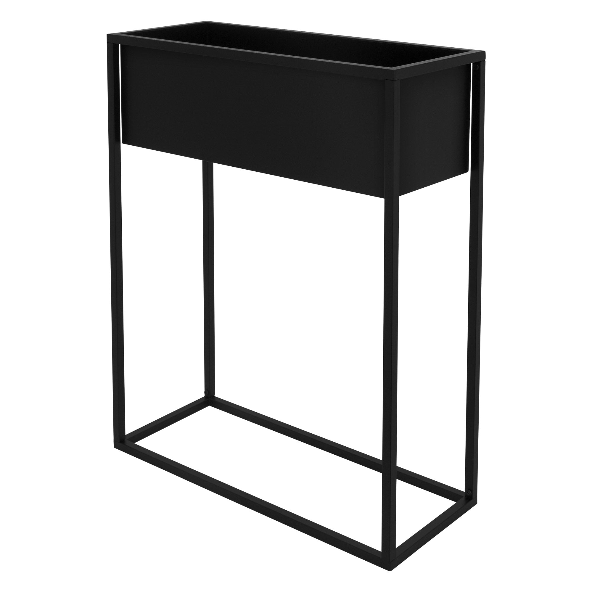 Schwarzes Pflanzgefäß mit einem minimalistischen Design.