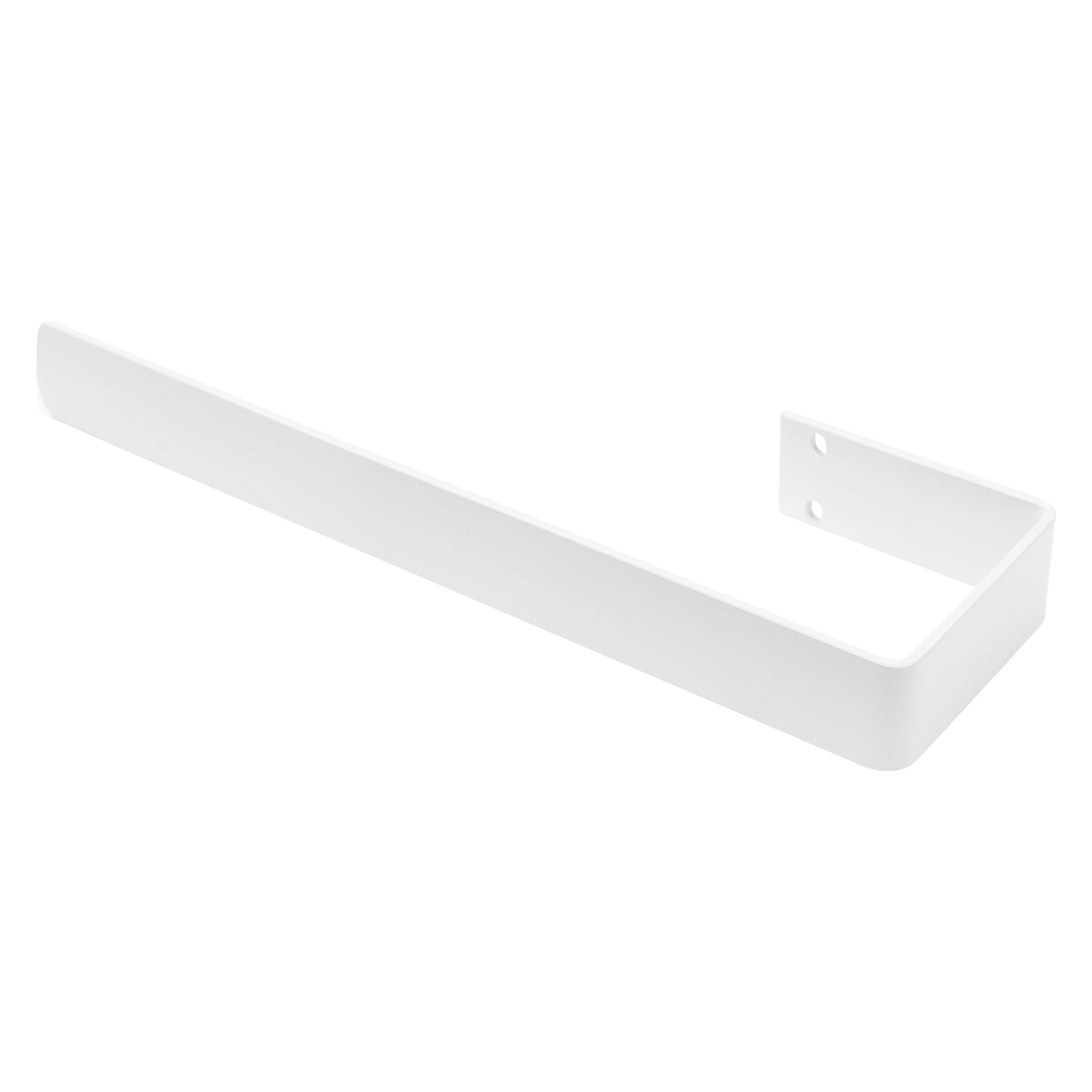 Ein weißer Wandhaken mit einer L-Form und zwei Bohrlöchern.