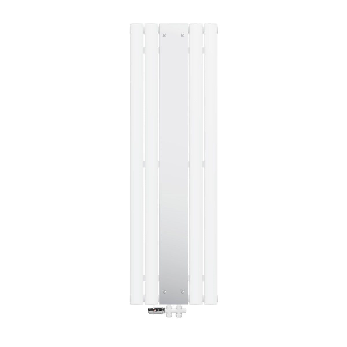 Radiatore a specchio bianco senza sfondo, verticale, con attacco a pavimento.