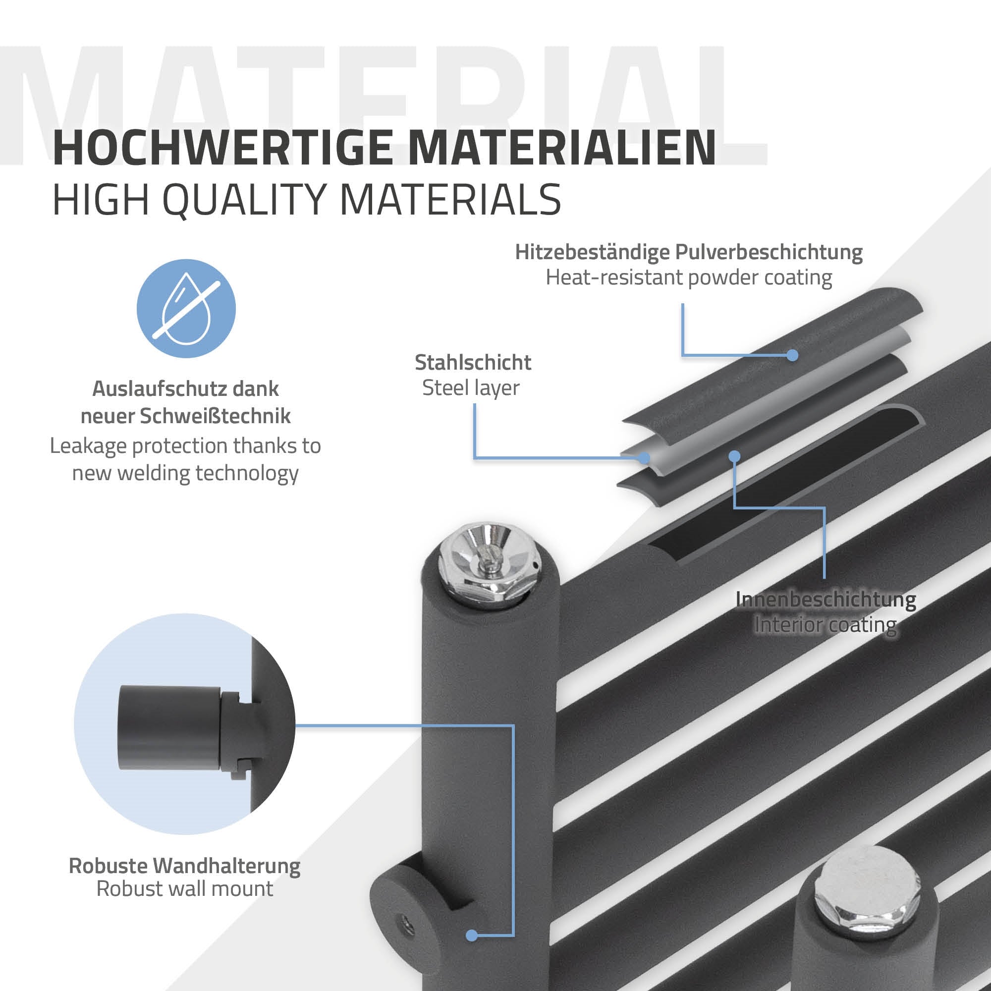 Close-up view of a product with information on materials and properties.
