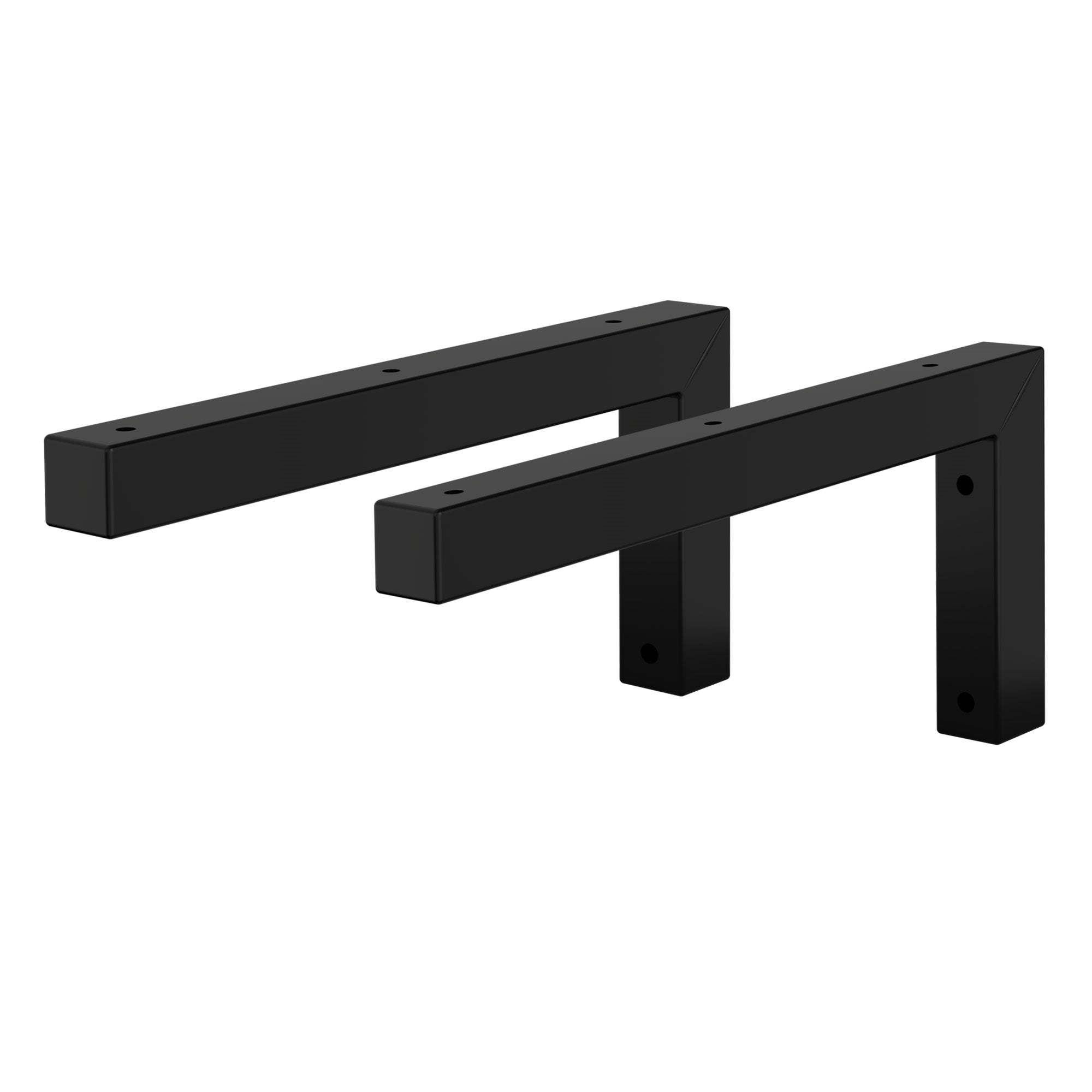 Zwei schwarze Metallhalterungen mit rechteckigem Querschnitt.