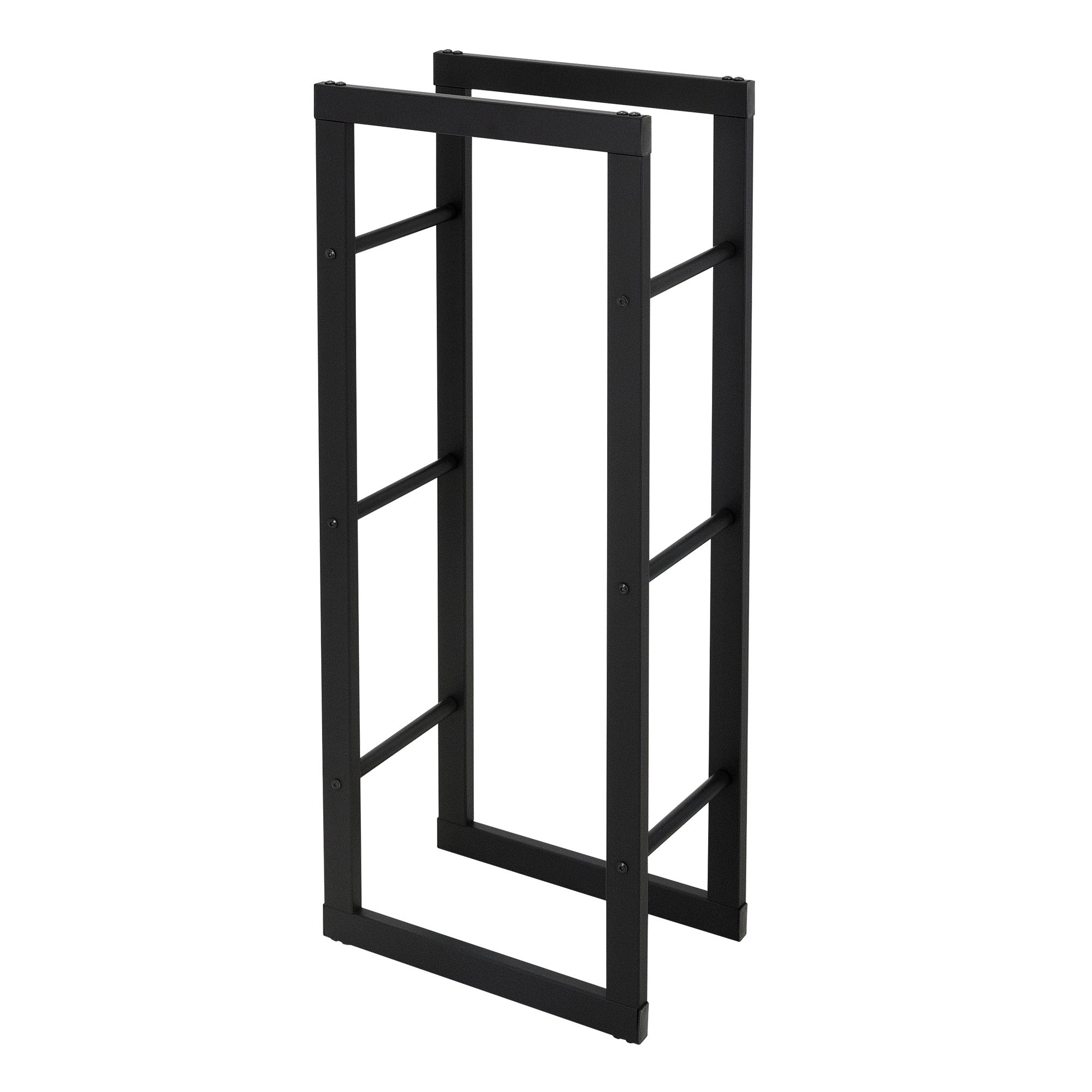 Black metal frame in an upright position.