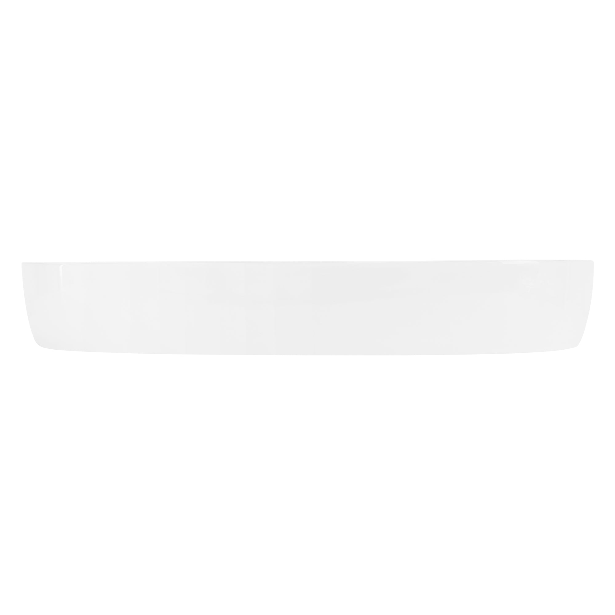 White flat object with rounded edges on a white background.
