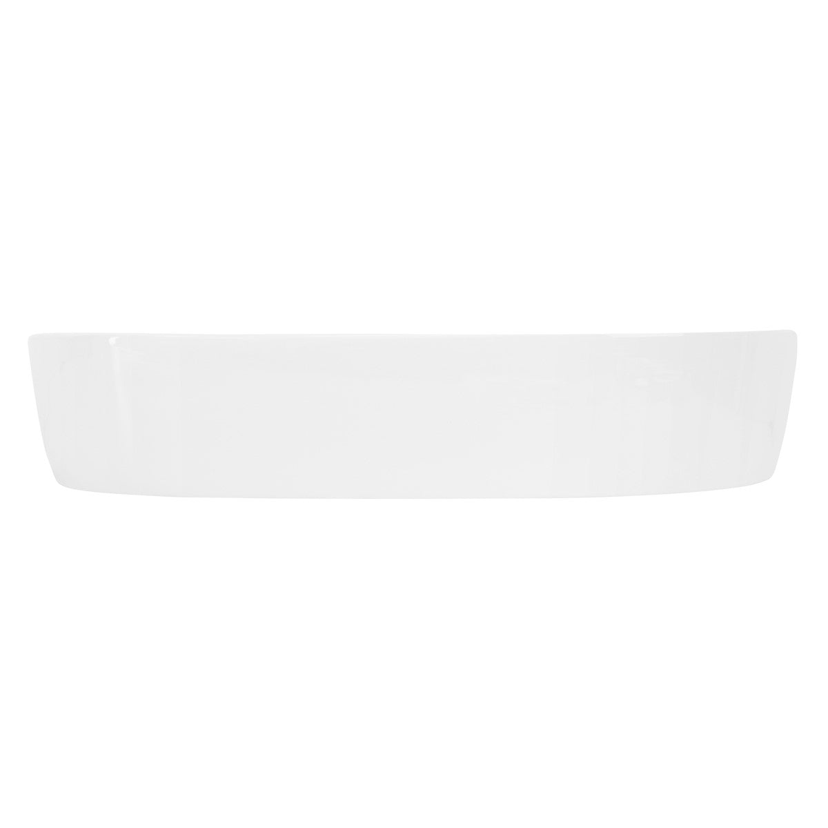 White washbasin on a wooden shelf.