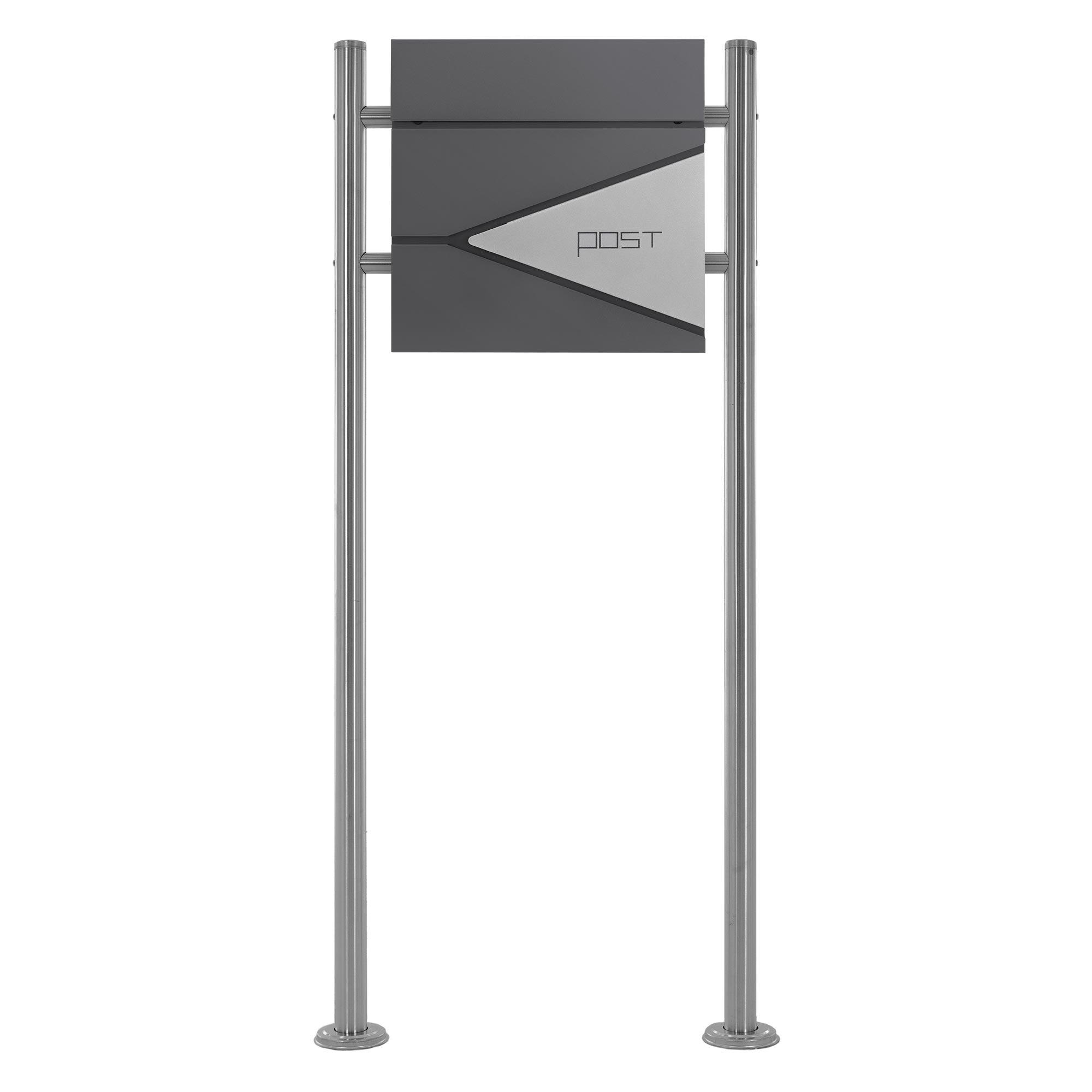 Mailbox in anthracite on a metal frame.
