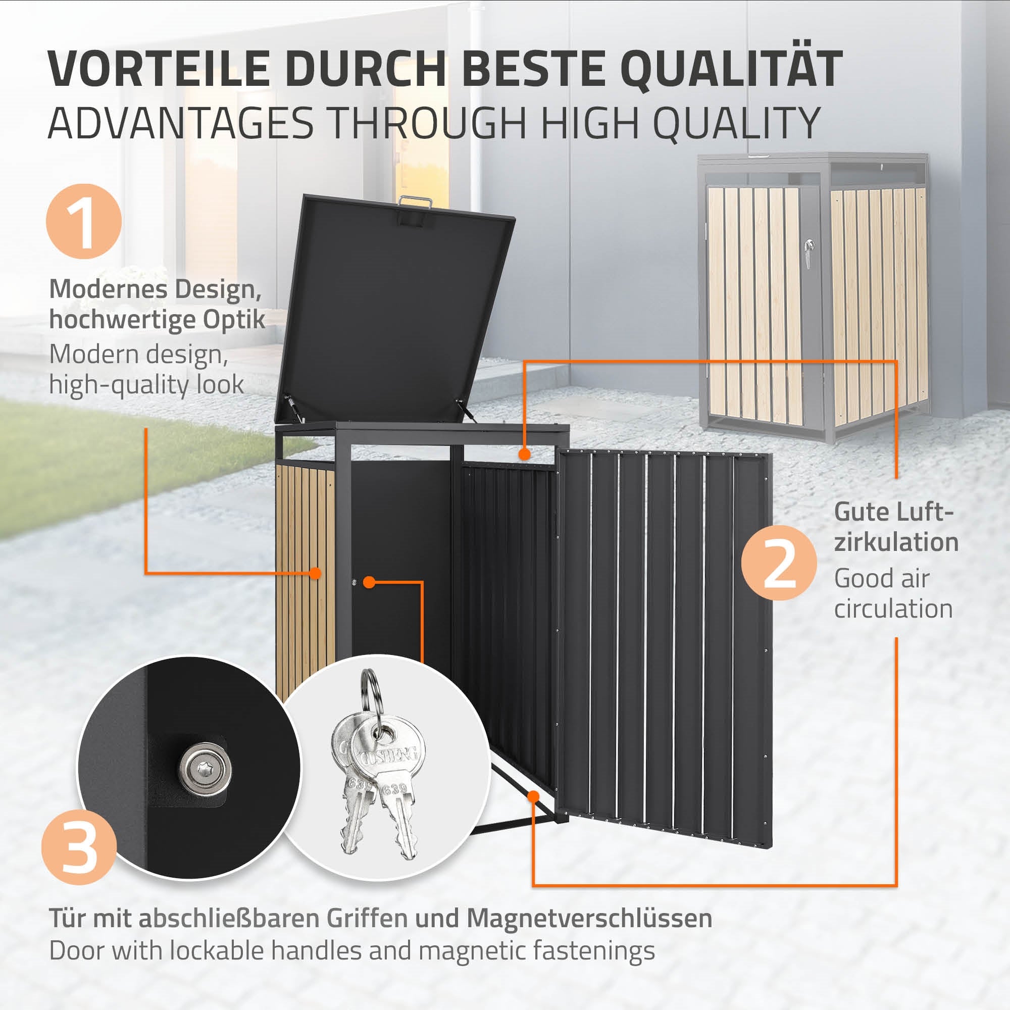 Müllbehälter mit Informationen zu Design, Luftzirkulation und Sich