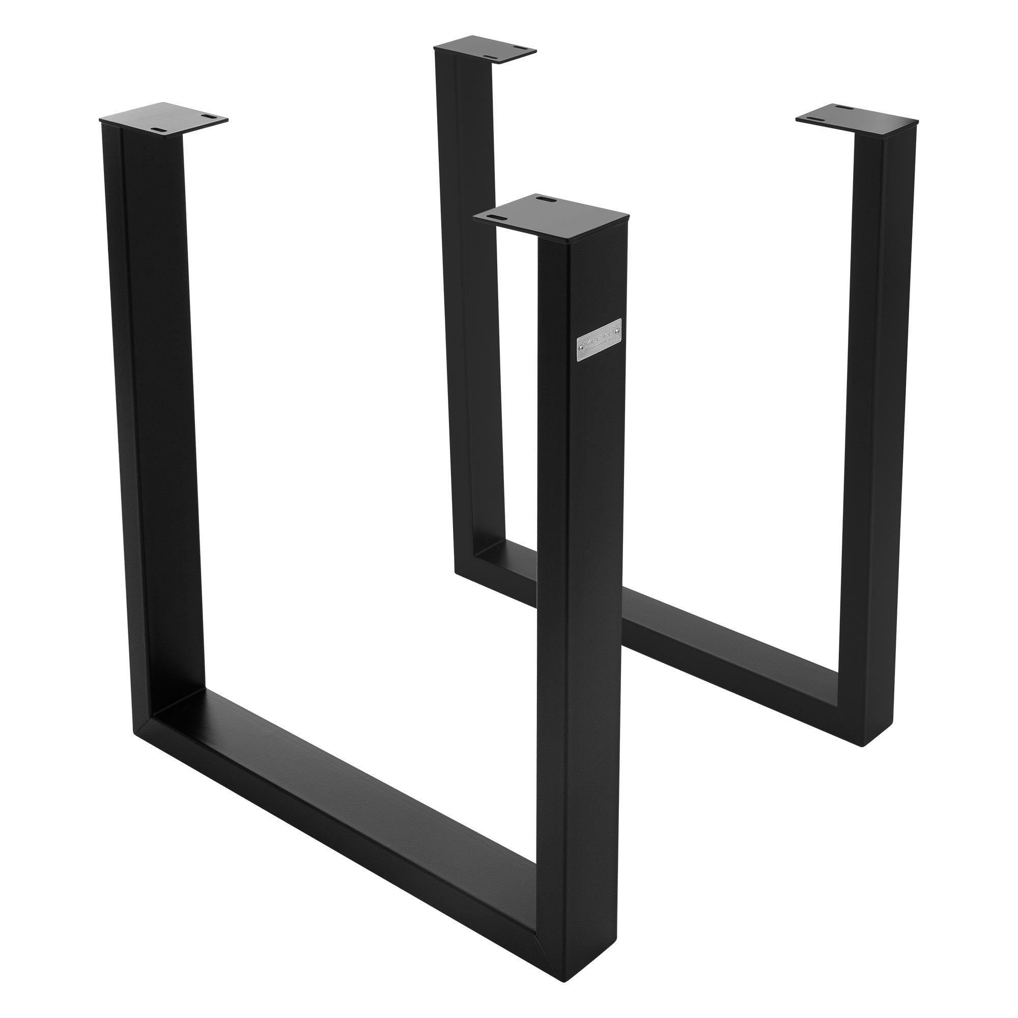 Zwei schwarze Tischbeine in U-Form ohne Tischplatte.