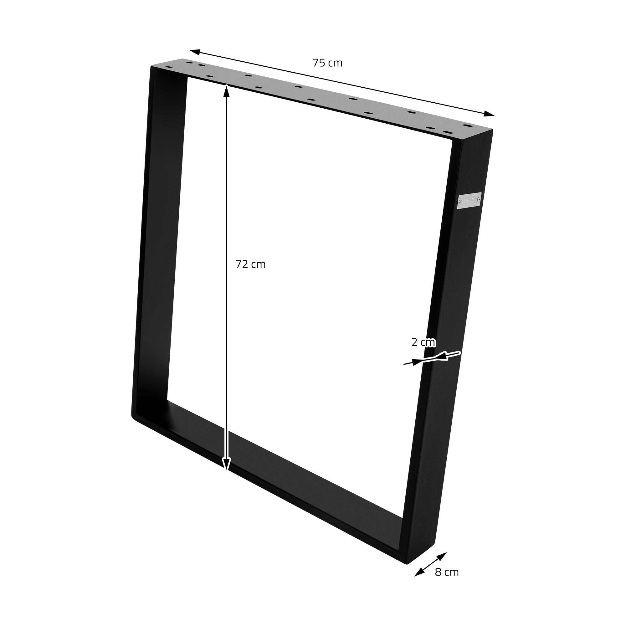 Black frame with dimensions: 75 cm x 72 cm x 2 cm.