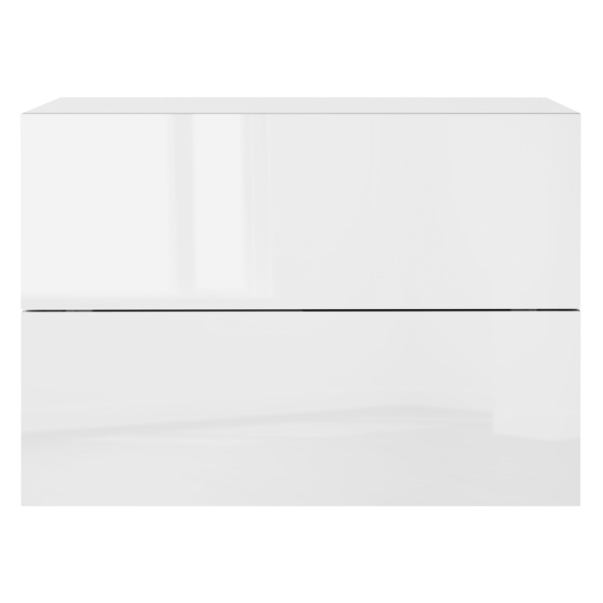 Weißer Schrank mit geschlossener Front und zwei Schubladen.