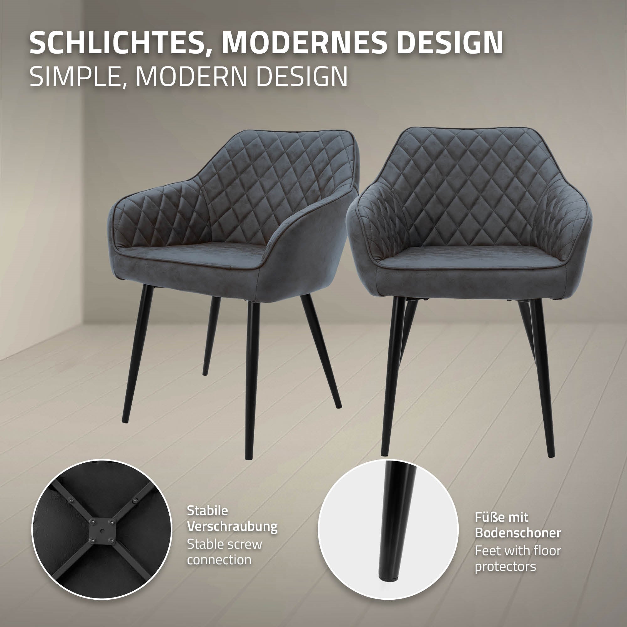 Deux chaises grises au design moderne et à l'assemblage solide.