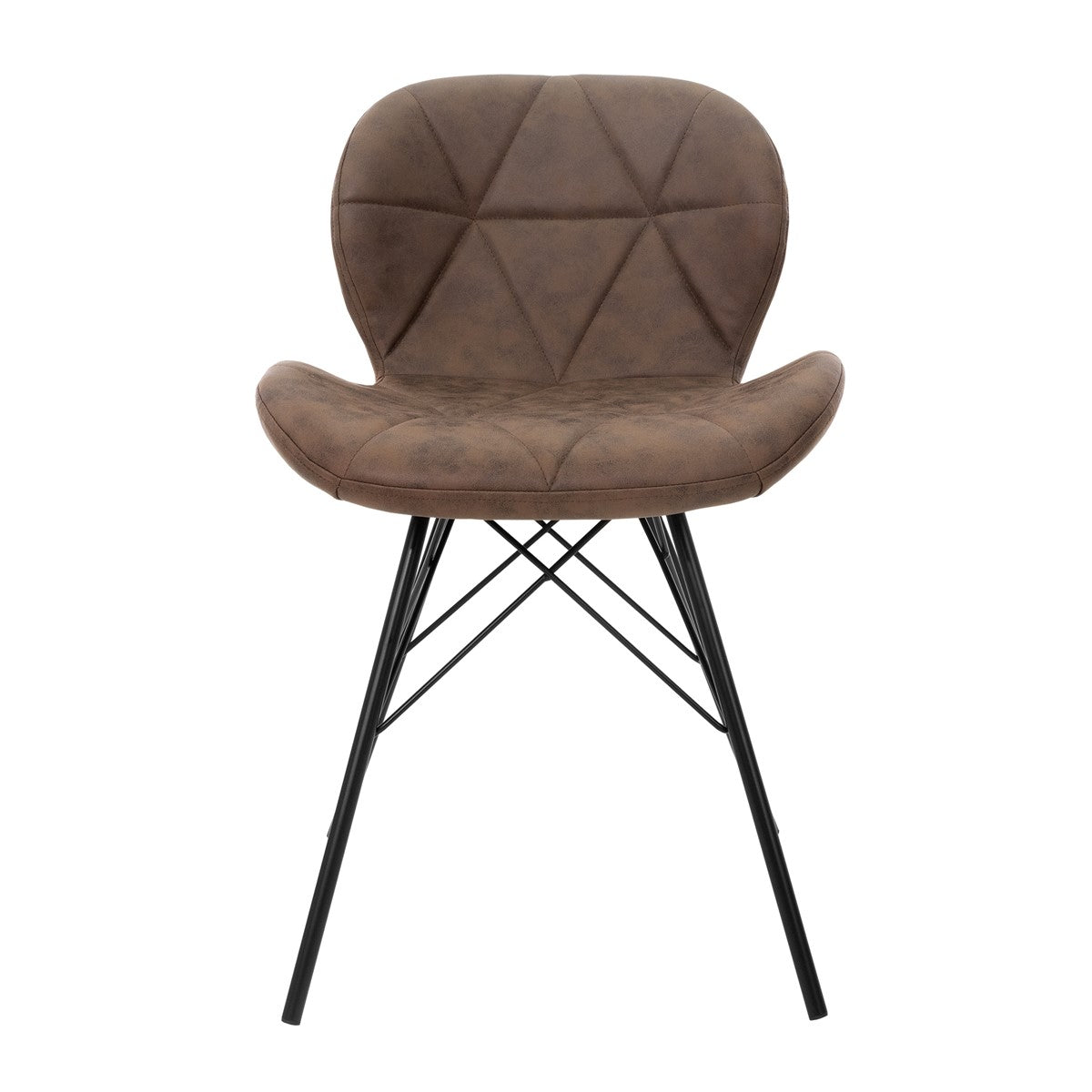 A brown chair with a curved backrest and a sturdy frame.