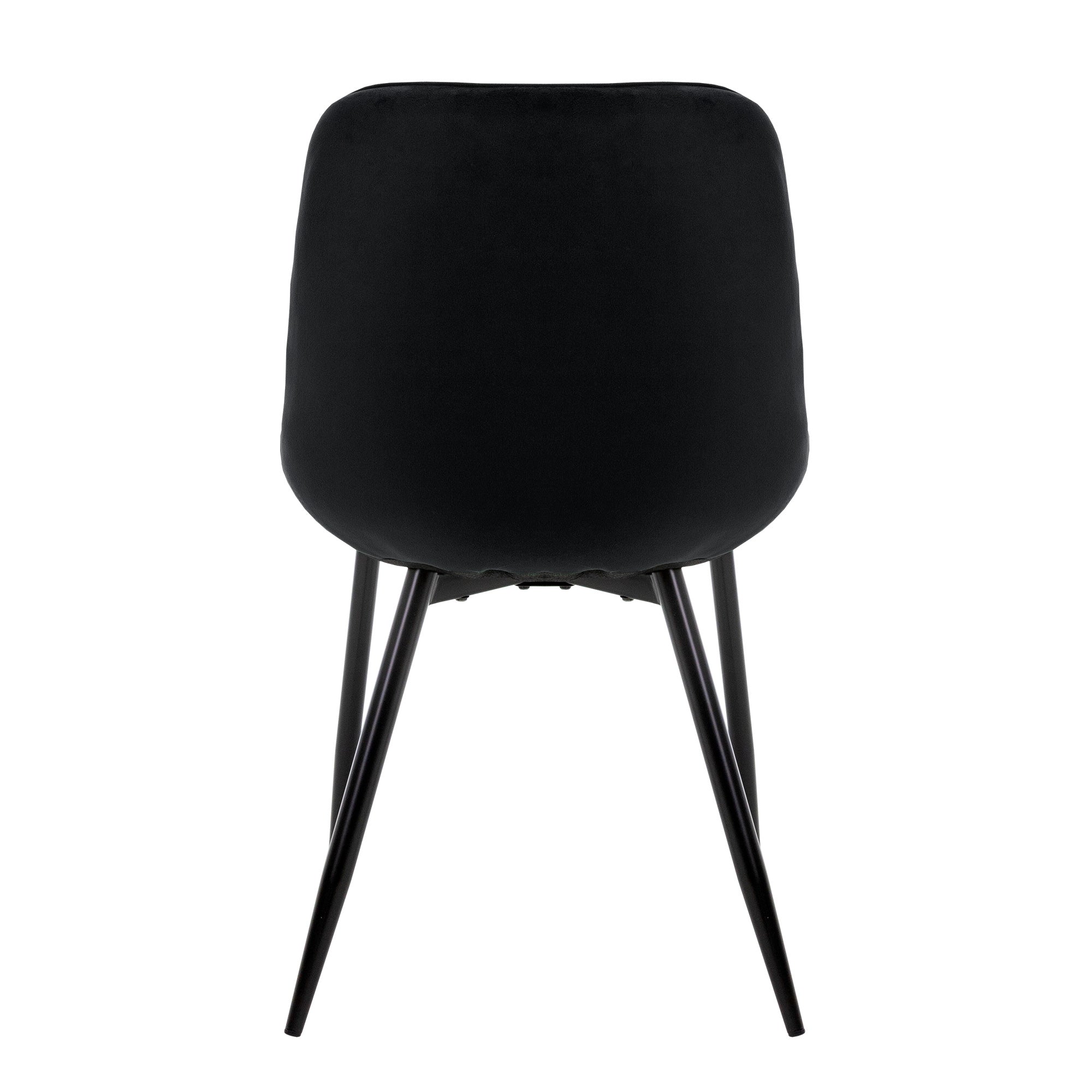 Back view of a black chair with black legs.