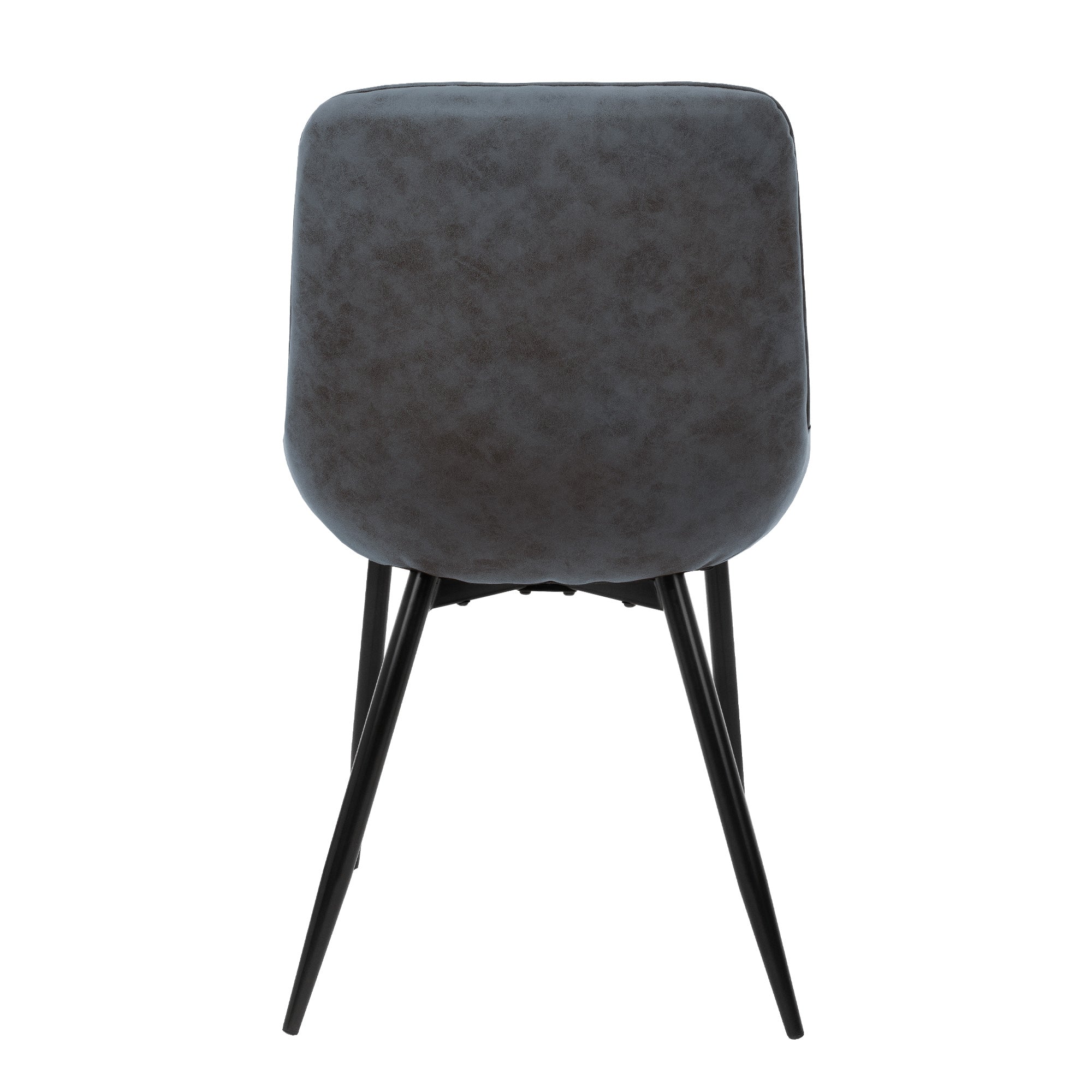 Back view of a gray chair with black legs.