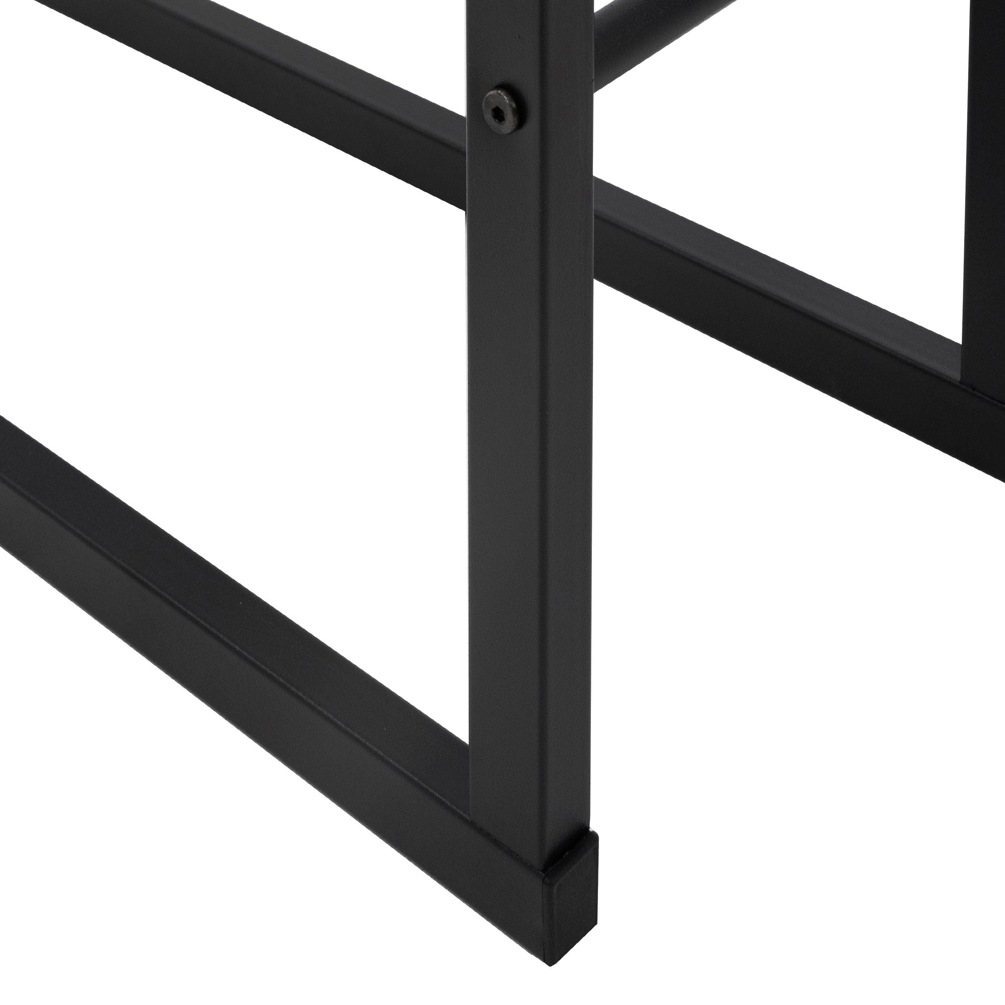 Detailaufnahme eines schwarzen Metallgestells.