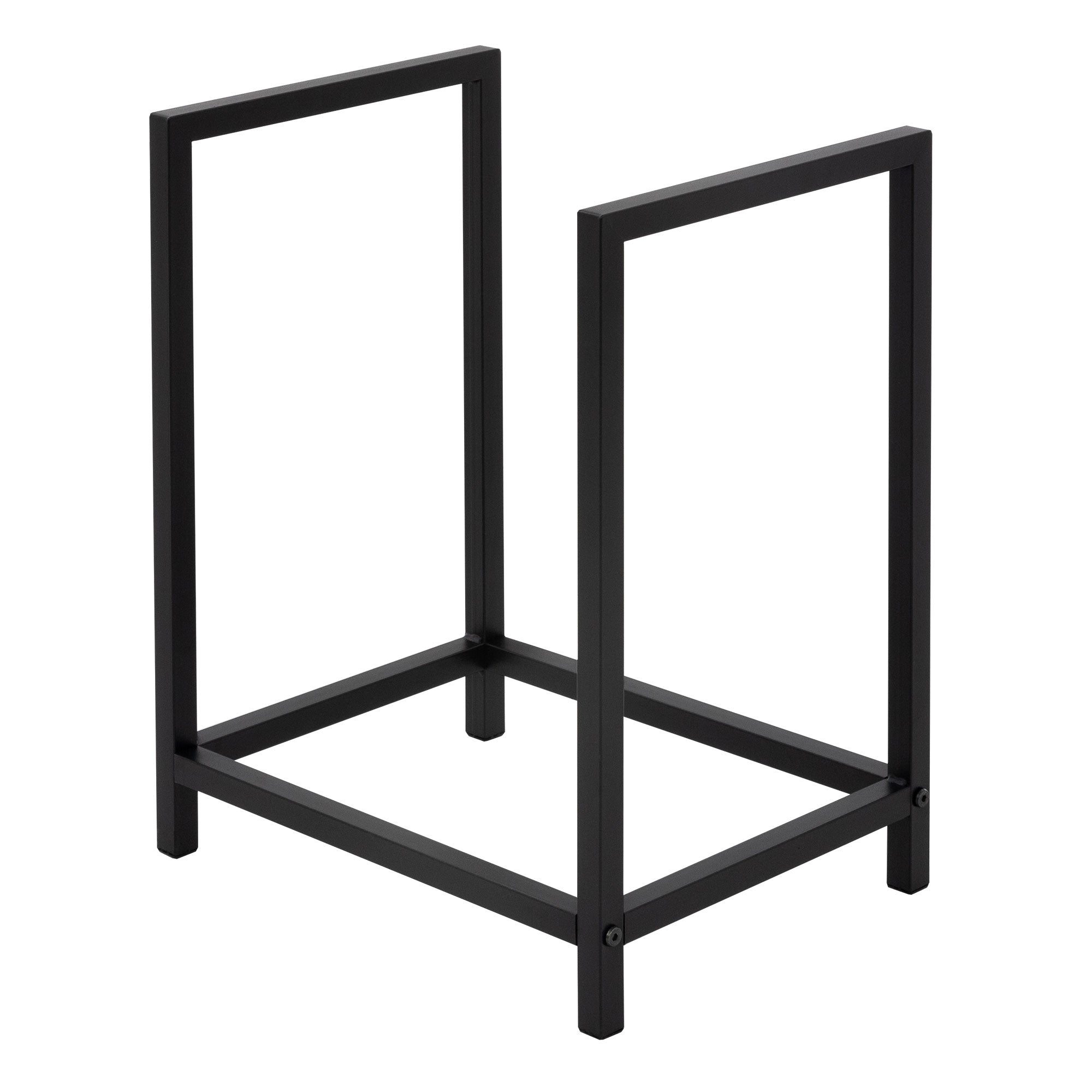 Black metal frame with open sides and a square base.